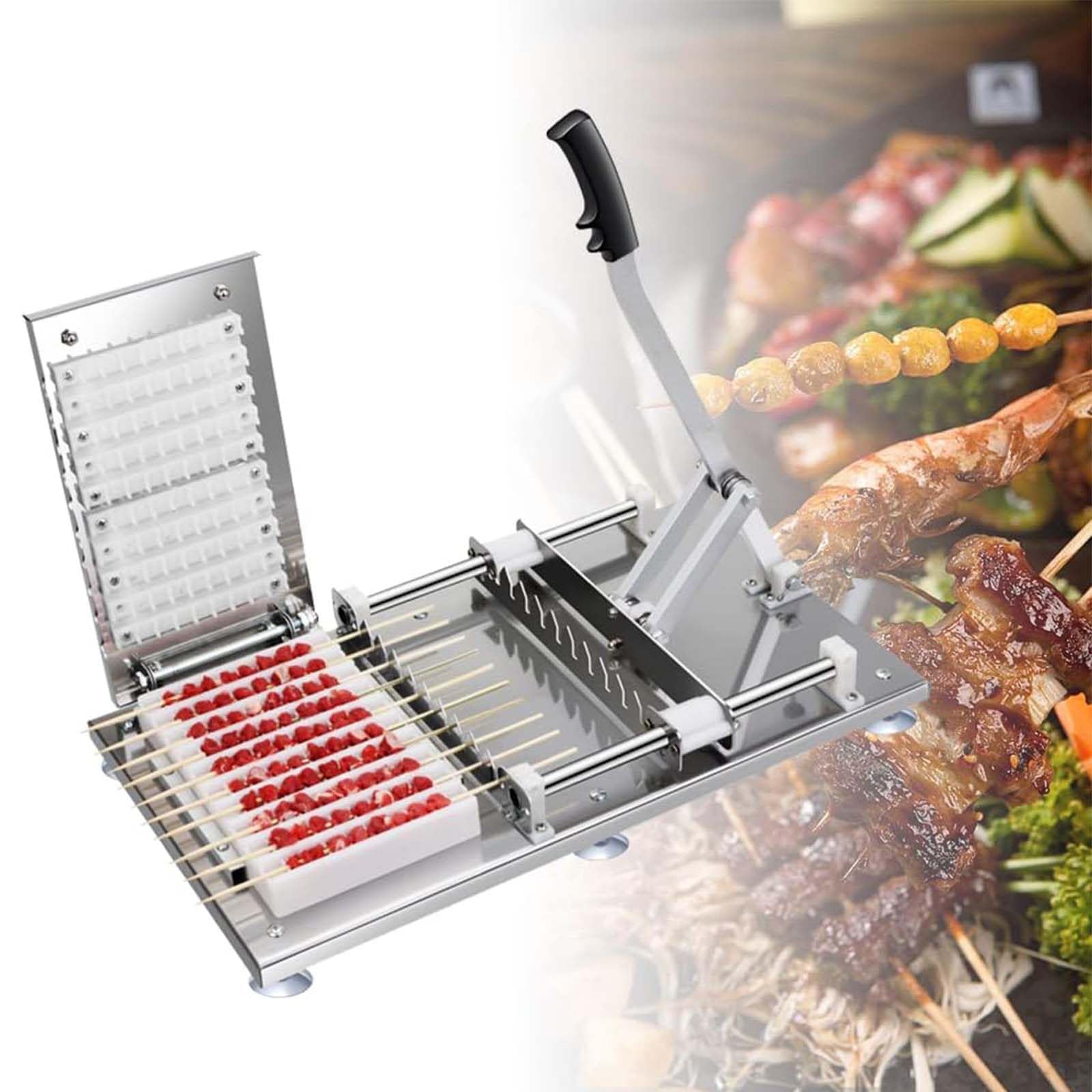 HTTGDGDH Multifunctional Barbecue Meat Skewer Machine, Fast Portable Meat Skewer Box, Restaurant Stainless Steel Barbecue Skewer Making Machine,