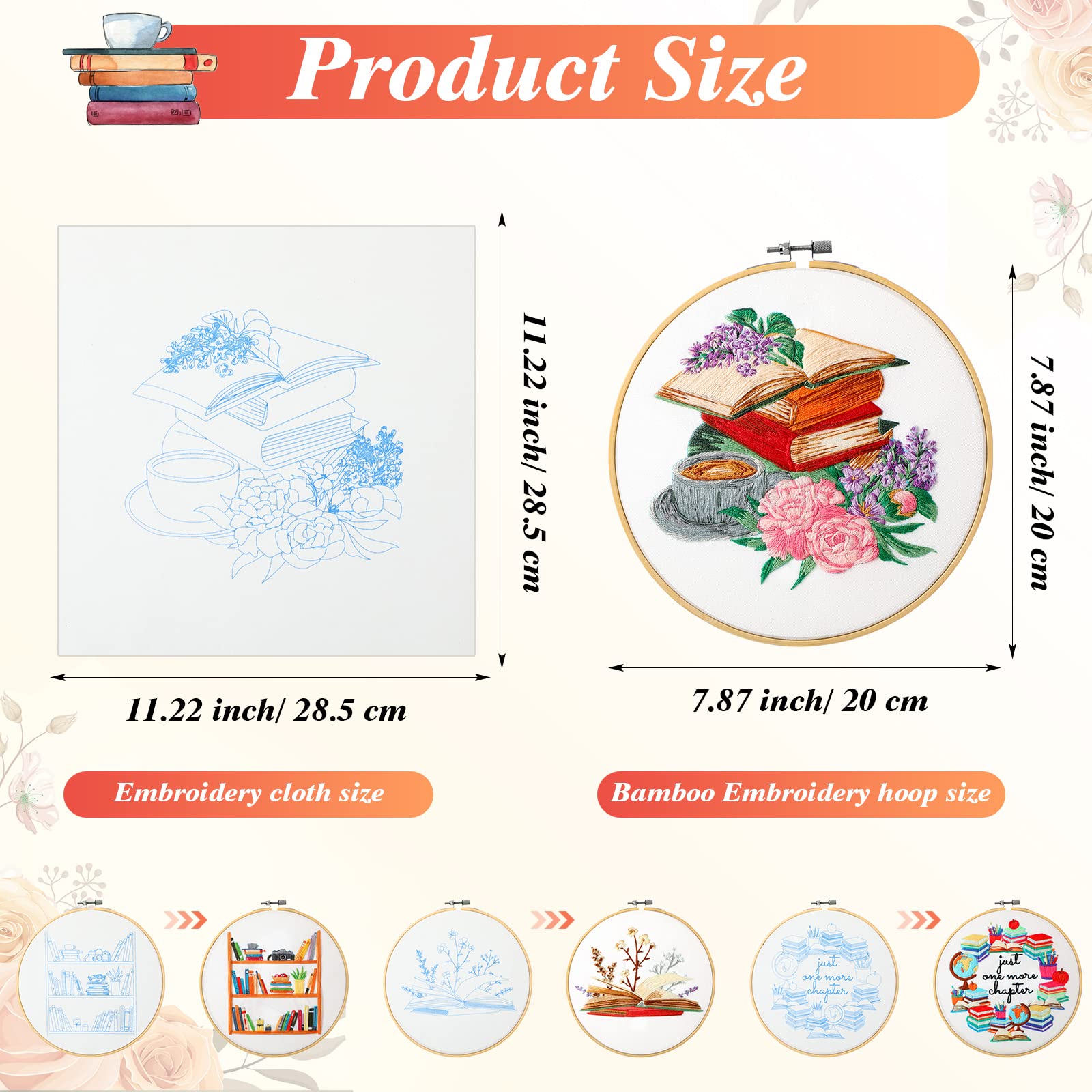 UXORSN 4 Sets Embroidery Kits For Beginners Adults Floral Stamped Pattern Cross Stitch Kit Hand Fabric Stitch Practice Kit With Embroidery Hoops Color...