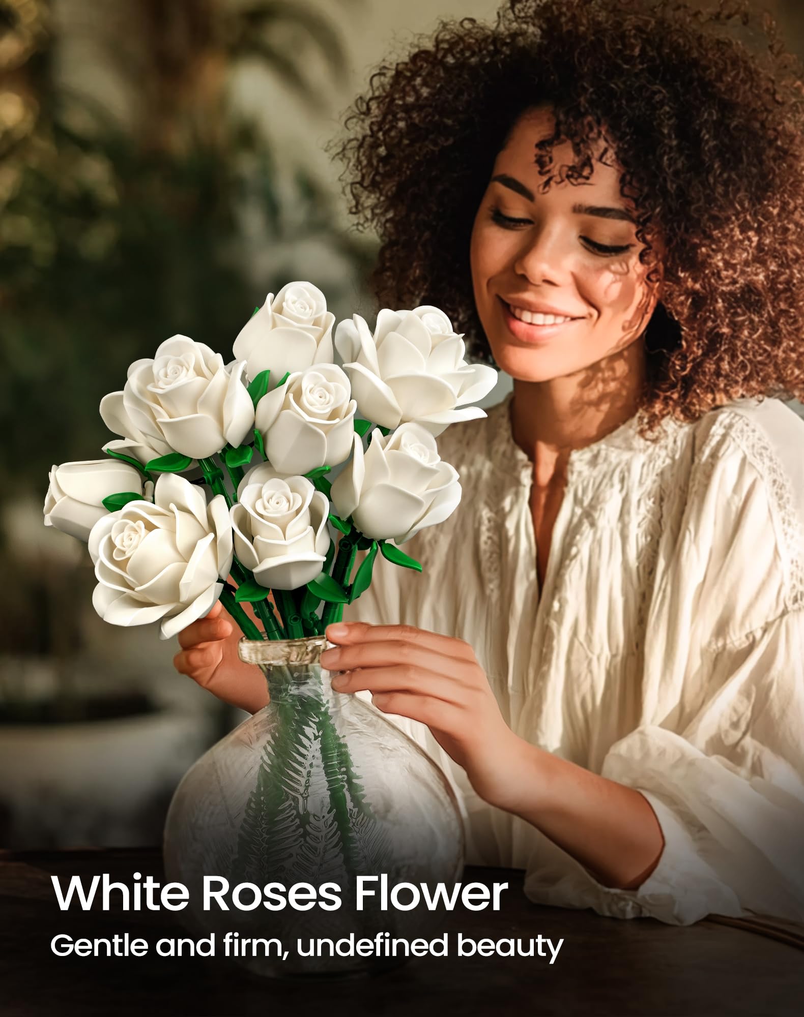 Millionspring White Rose Bouquet Building Set White Artificial Roses Gifts for Women Mum on Mother's Day, Wedding, Retirement - Image 2