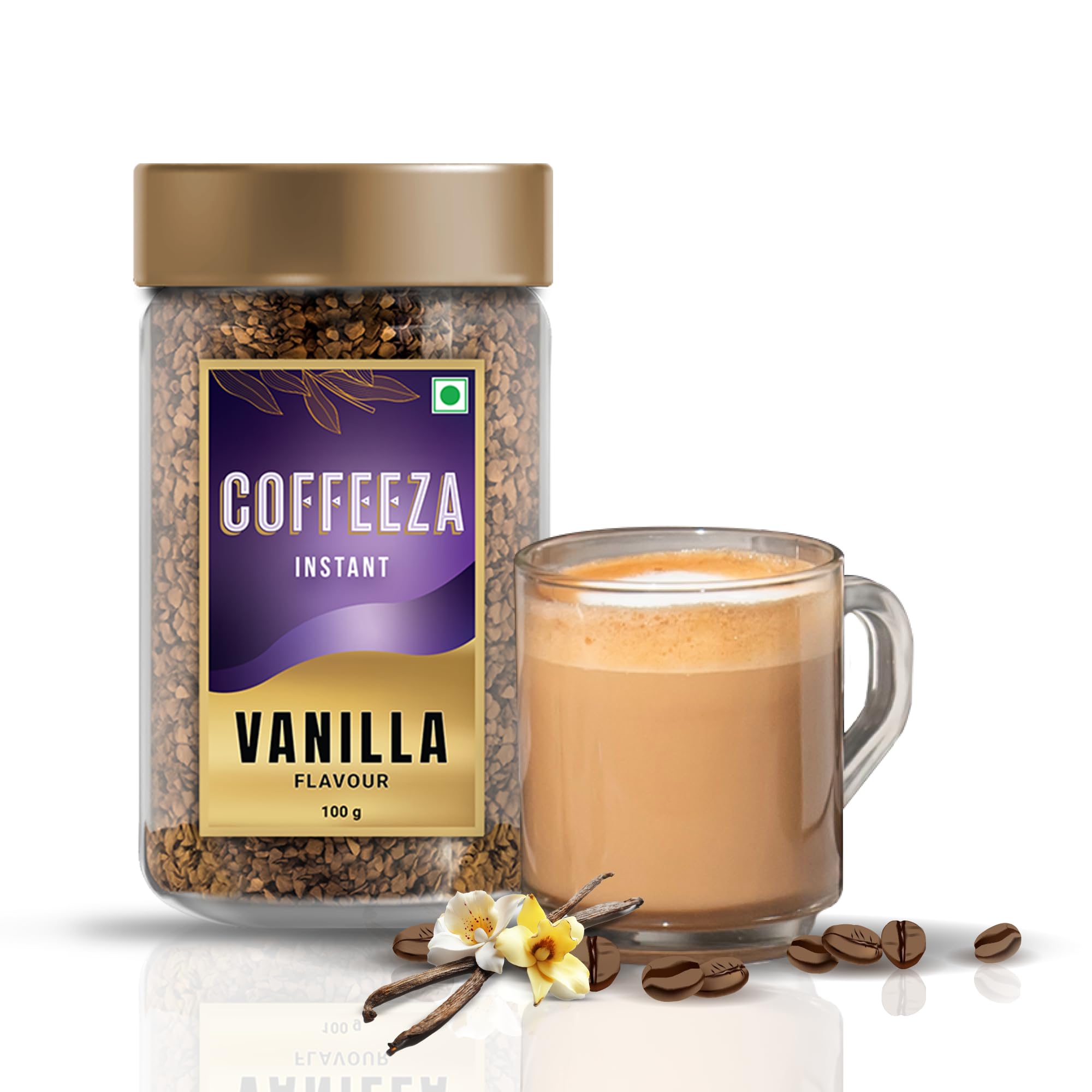 Coffeeza Vanilla Flavoured Instant Coffee, Freeze-Dried – Rich & Creamy Premium Coffee, 100 GM