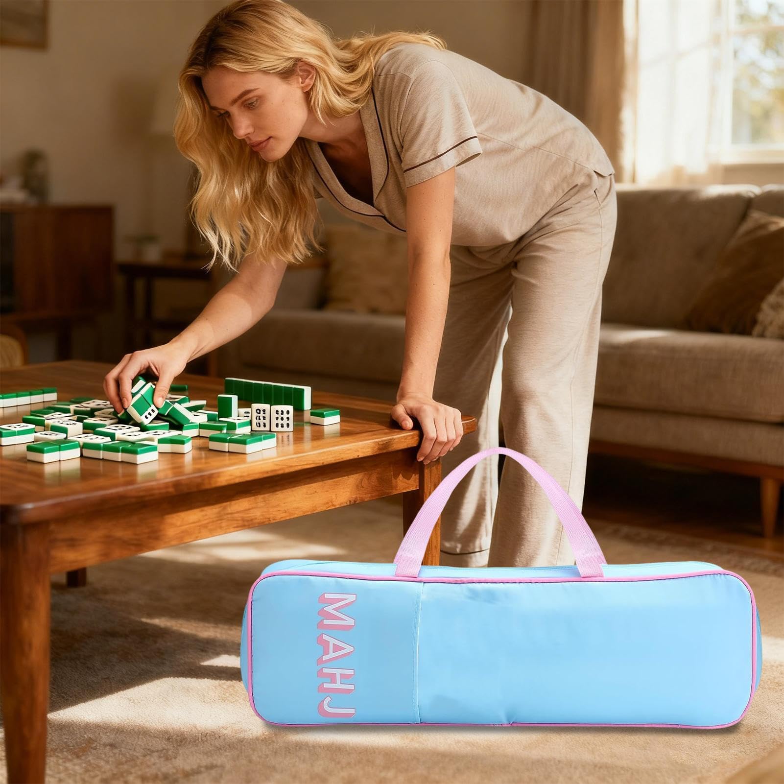 Mahjong – Sac de transport étanche pour Mahjong | Pochette à fermeture éclair, pochette de rangement ergonomique pour jeu, support et support de rangement pour carrelage, protection contre les rayures Mahjong – Sac de transport étanche pour Mahjong | Pochette à fermeture éclair, pochette de rangement ergonomique pour jeu, support et support de rangement pour carrelage, protection contre les rayures