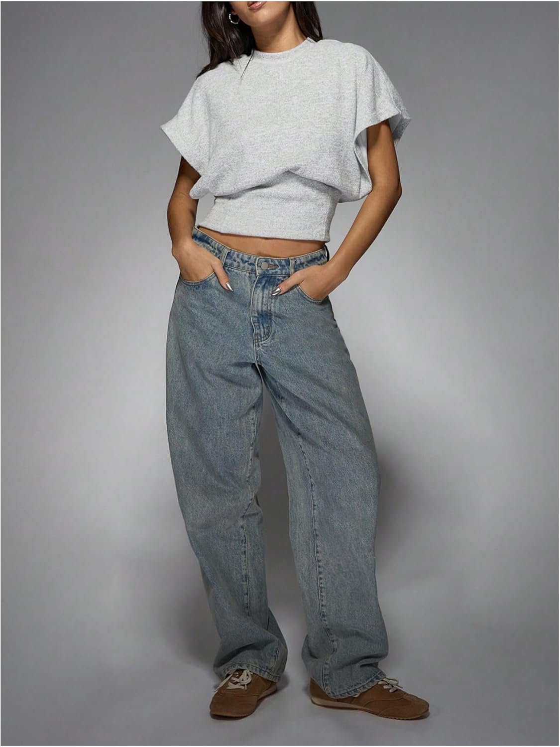 Women's Y2K Wrap Top Cinched Waist Going Out Tops Dolman Sleeve Cap Sleeve Crop Shirt Casual Spring Summer Outfit - Image 5