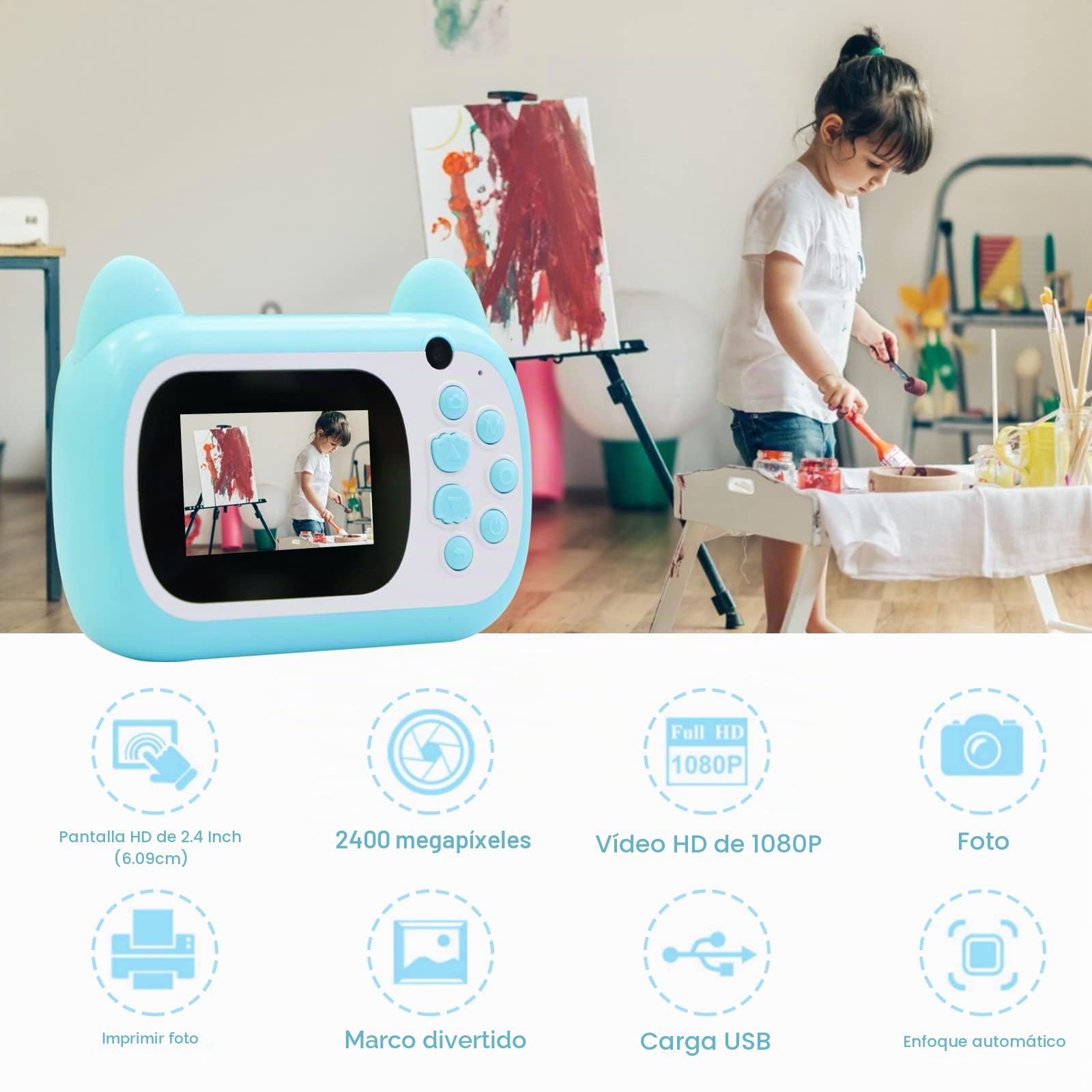 TOYOGO Cámara de Fotos instantánea Digital, Pantalla LCD de 6,1 cm, para niños con Zoom de 6X, Lente Doble de 24 megapíxeles y grabadora de vídeo 1080 P, para niños (Verde)