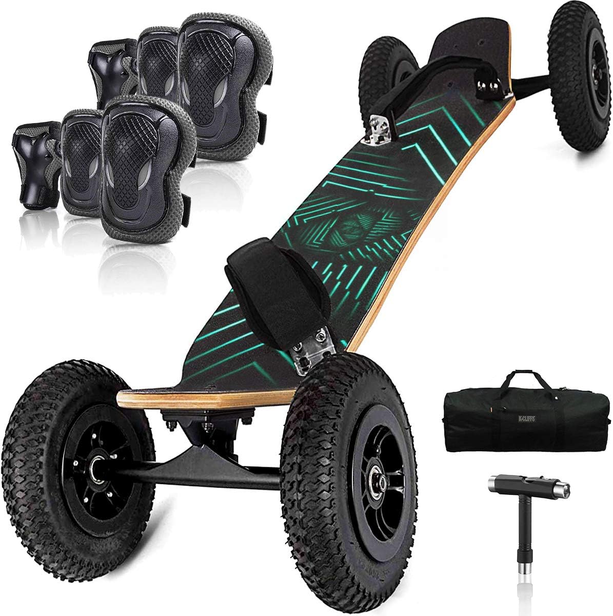 Hi-Na Mountain Board All Terrain Skateboard Kiteboard Cross Country Mountainboard Big Wheel Downhill Longboard All Terrain Longboard Kite Board with Bindings for Cruising and Downhill