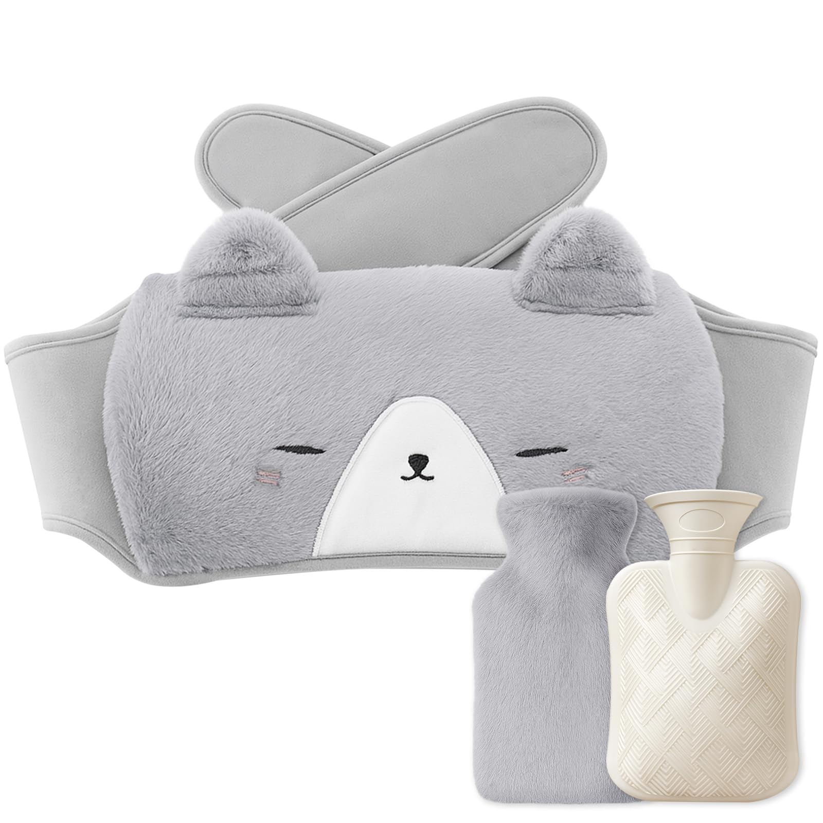 Wearable Hot Water Bottle Belt 3 in 1, 1L Wrap Around Hot Water Bottles with Soft Plush Cover, Portable Leak-Proof for Period Pain, Back, Shoulder, Waist Warm