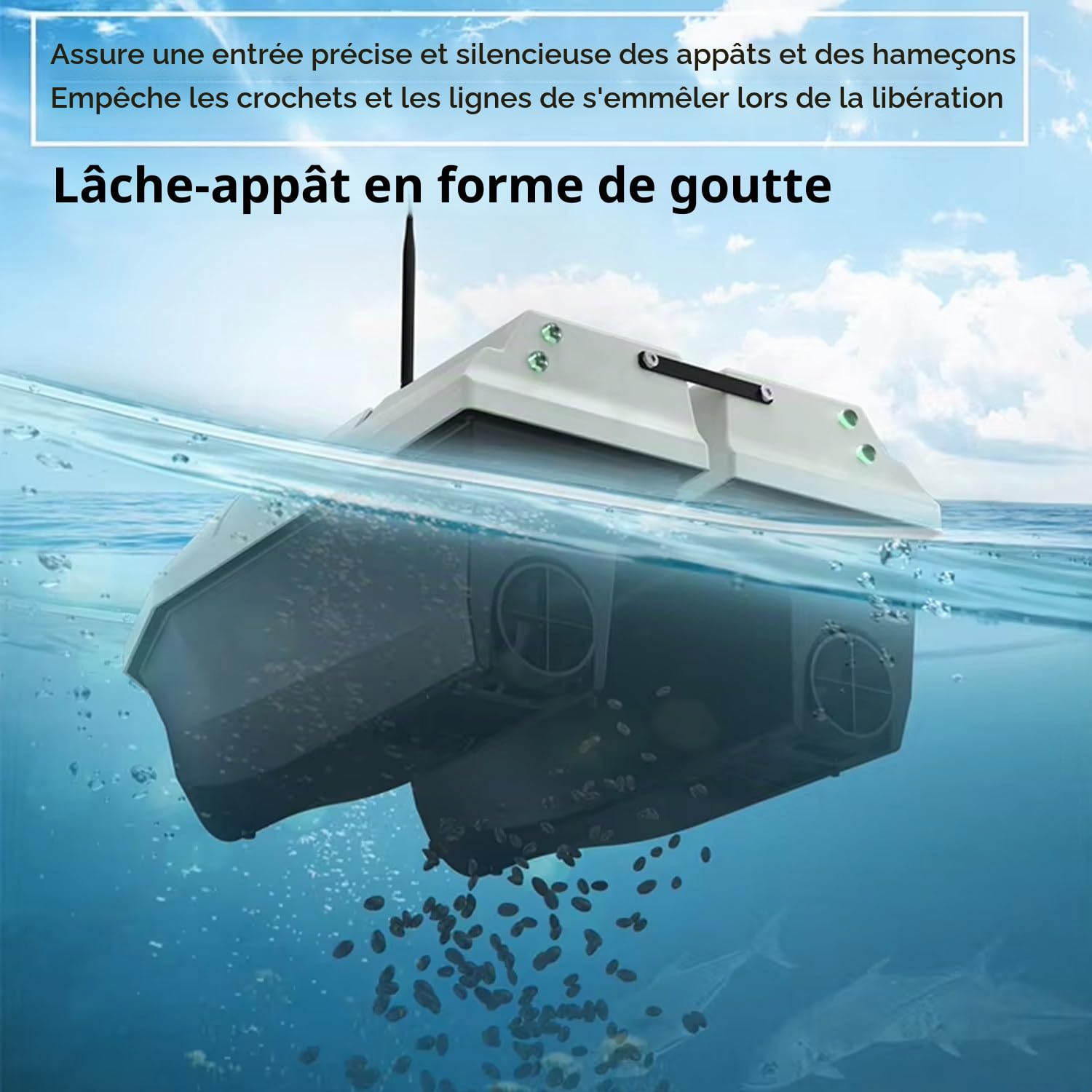 Bateau amorceur Peche Carpe, Bateau de pêche appât avec GPS, 2 Batteries, éclairage de Nuit, positionnement 100 Points, Vitesse réglable, Filet de traîne, Charge de 2 kg (Blanc)