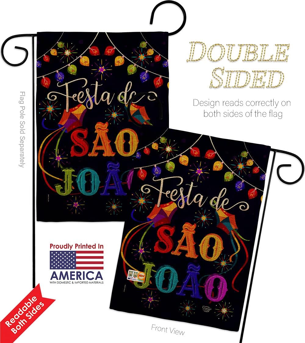 de São João Burlap Garden Flag 2pcs Pack Celebration Junina Brazilian Festivals Festas Occasion June Party House Decoration Banner Small Yard Gift Double-Sided, Made in USA