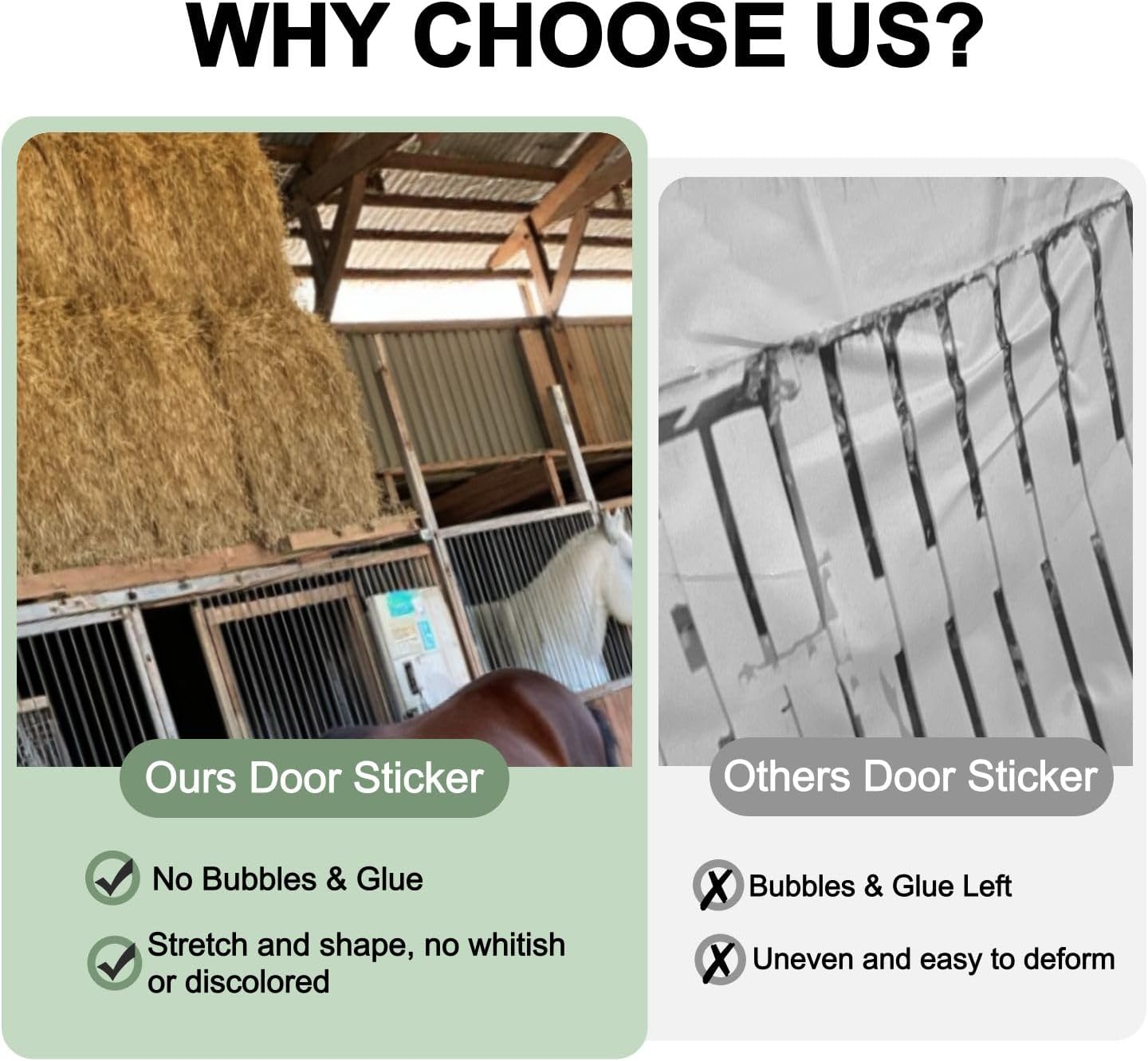 Door Stickers Peel and Stick Door Mural Two Horses Grazing Barn Haystacks Modern Stable Features Removable Wallpaper 30.3''x78.7'' Self-Adhesive Mural for Kitchen Cabin Farm Ranch Doors