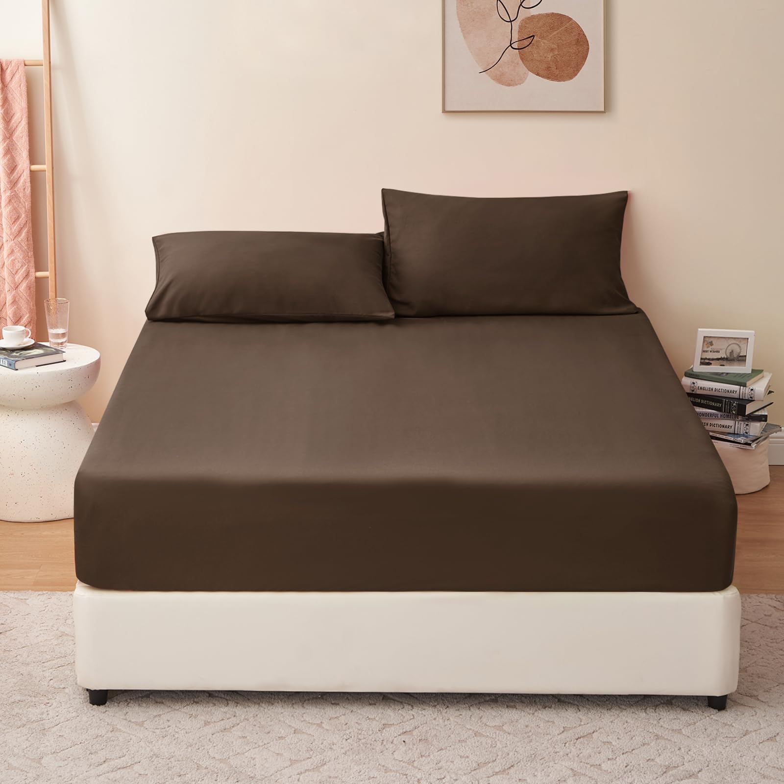 RUIKASI Spannbettlaken 140x200cm Dunkelbraun Bettlaken - Oeko Tex Spannbetttuch 140x200 Bettbezug, Mikrofaser Betttuch Bett Laken Bezug 140 x 200 40 cm Tiefe Tasche, Bed Fitted Sheet Bedsheet