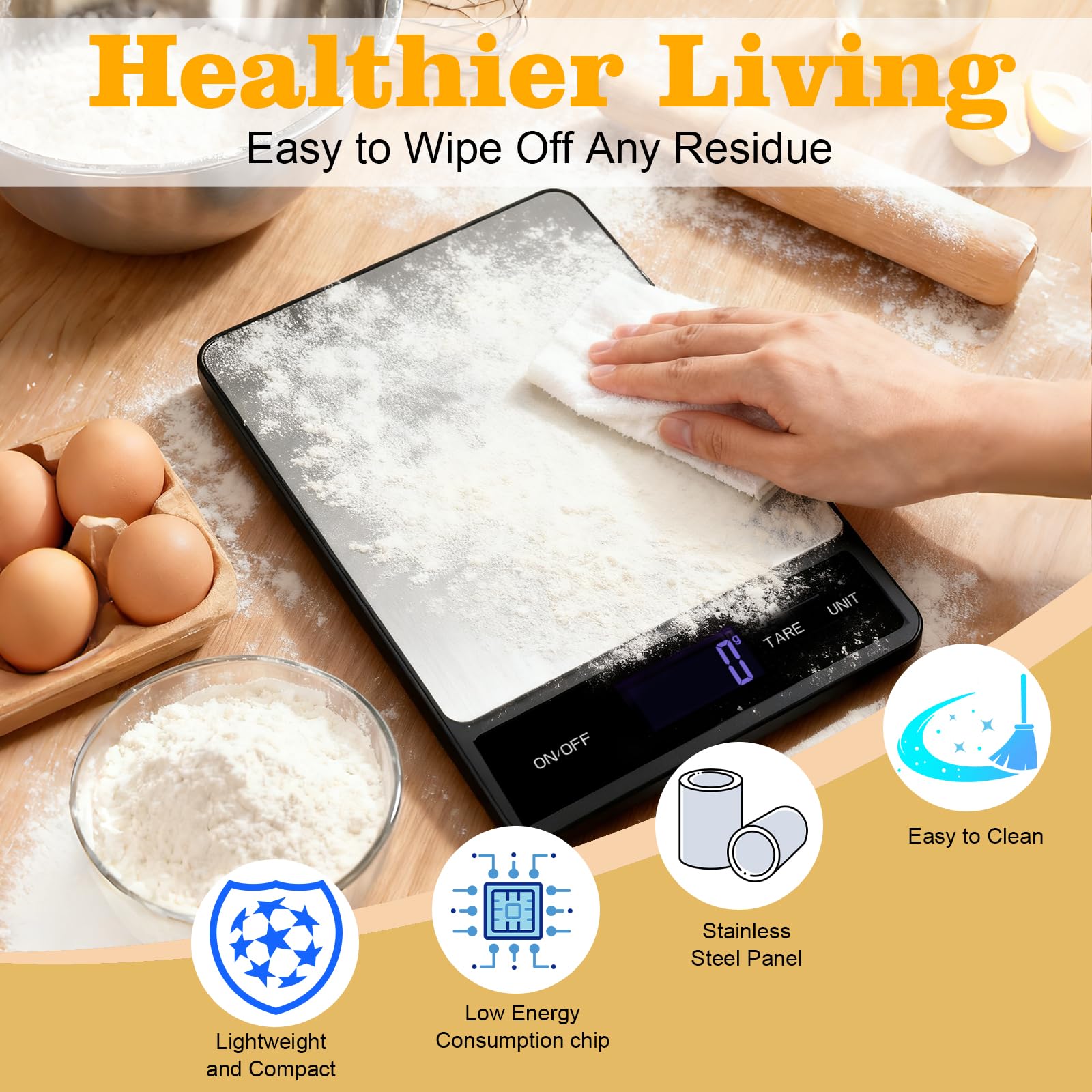 Lebensmittelwaage Gramm und Unzen – Digitale Küchenwaage, 15 kg, 1 g Genauigkeit, wiederaufladbares Typ-C-Aufladen, mit Batterien, Edelstahl, leicht zum Kochen, Backen, Mahlzeitenzubereitung