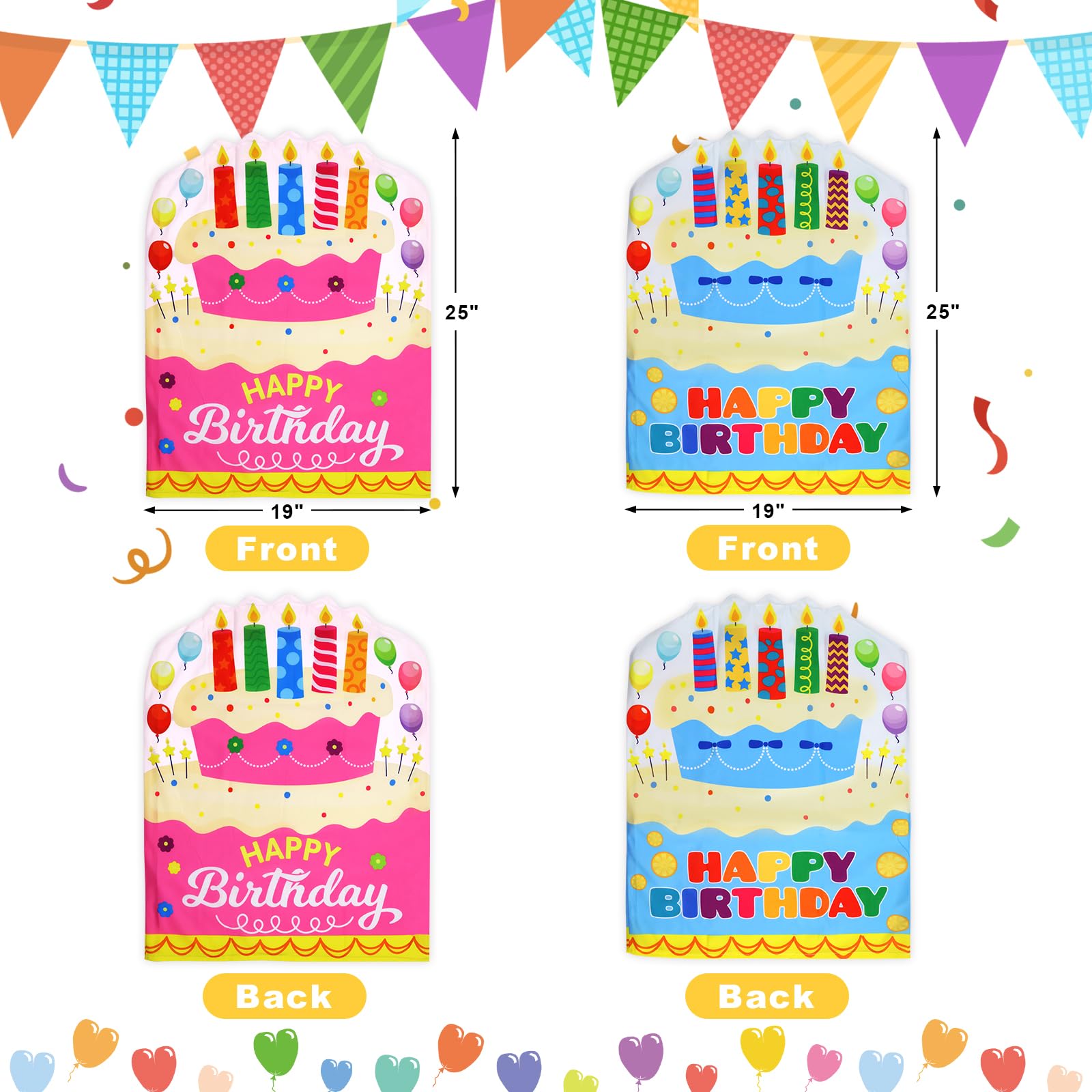 Fancy Land 2 Pcs Birthday Chair Cover for Classroom Happy Birthday Seat Cover for Kids Birthday Party Decorations for School Home Office Pink