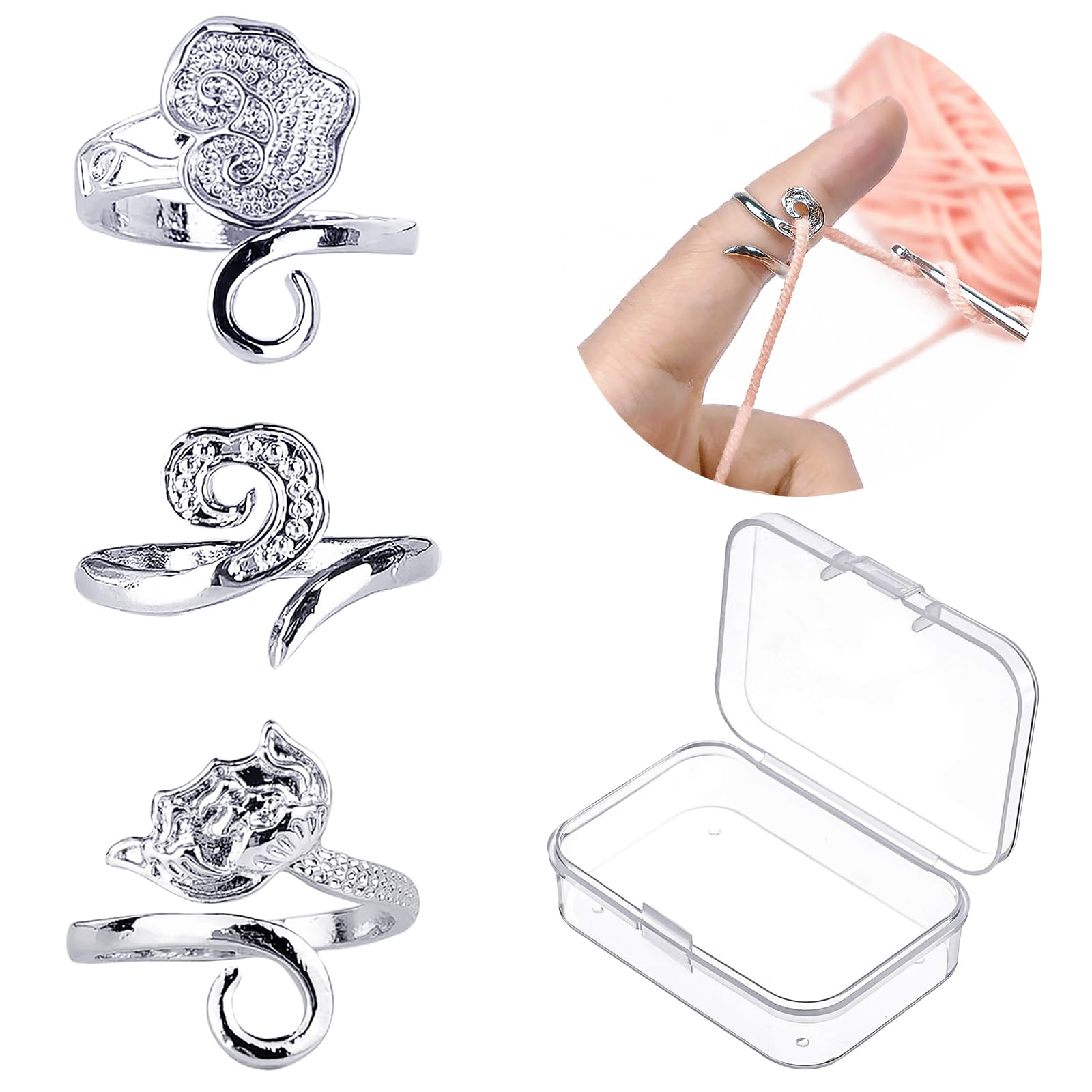 QVMKWL 3 Pcs Crochet Ring with a Clear Plastic Box Crochet Tension Rings Adjustable Yarn Tension Crocheting Ring