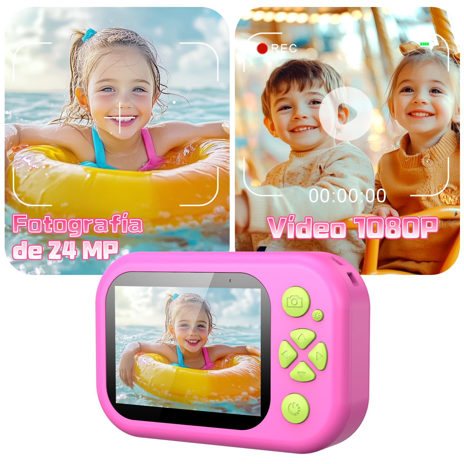 CHAKEYAKE Camara Acuatica Infantil, 1080P IP67 Cámara Fotos Impermeable con Tarjeta 32GB, Pantalla de 2.4'', Zoom Digital 10X, Juguete para Piscina y Playa, Regalo para Niños Niñas de 3–12 Años - 5