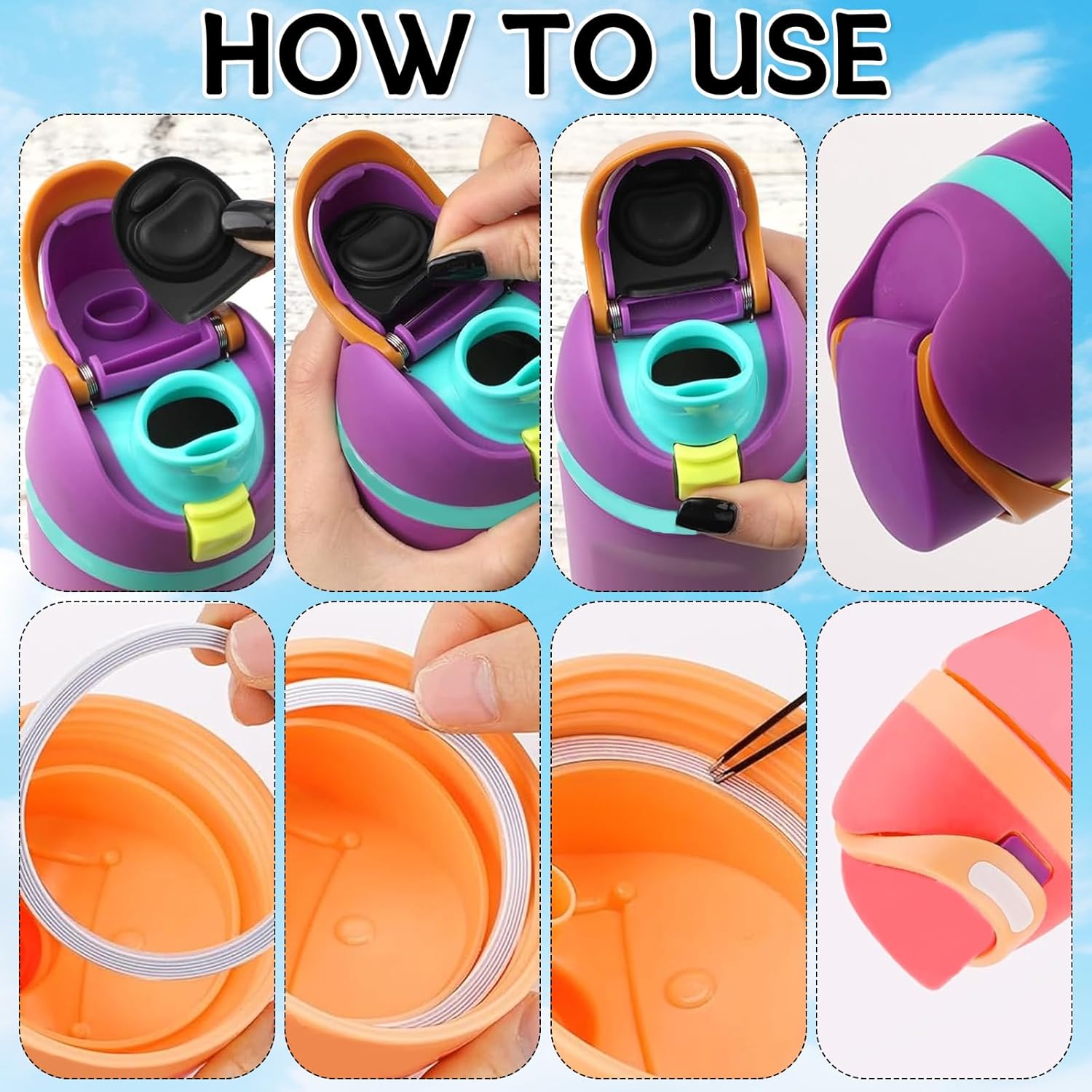 2 Sets Replacement Lid Rubber Seal Stopper and O Ring Gasket Compatible with Owala FreeSip 24 32 oz,Water Bottle Top Insert Cap Parts for Owala 16/19/24/25/32/40oz Mouthpiece Accessories HH6