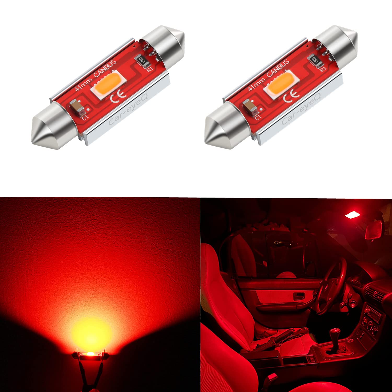 Car-EyeQ41MM 211-2 578 LED Bulbs, Festoon Map, Dome, Trunk, Reading Lights, Pure Red 212-2 6413 569 Interior Lamps 480lms Super Bright 12V