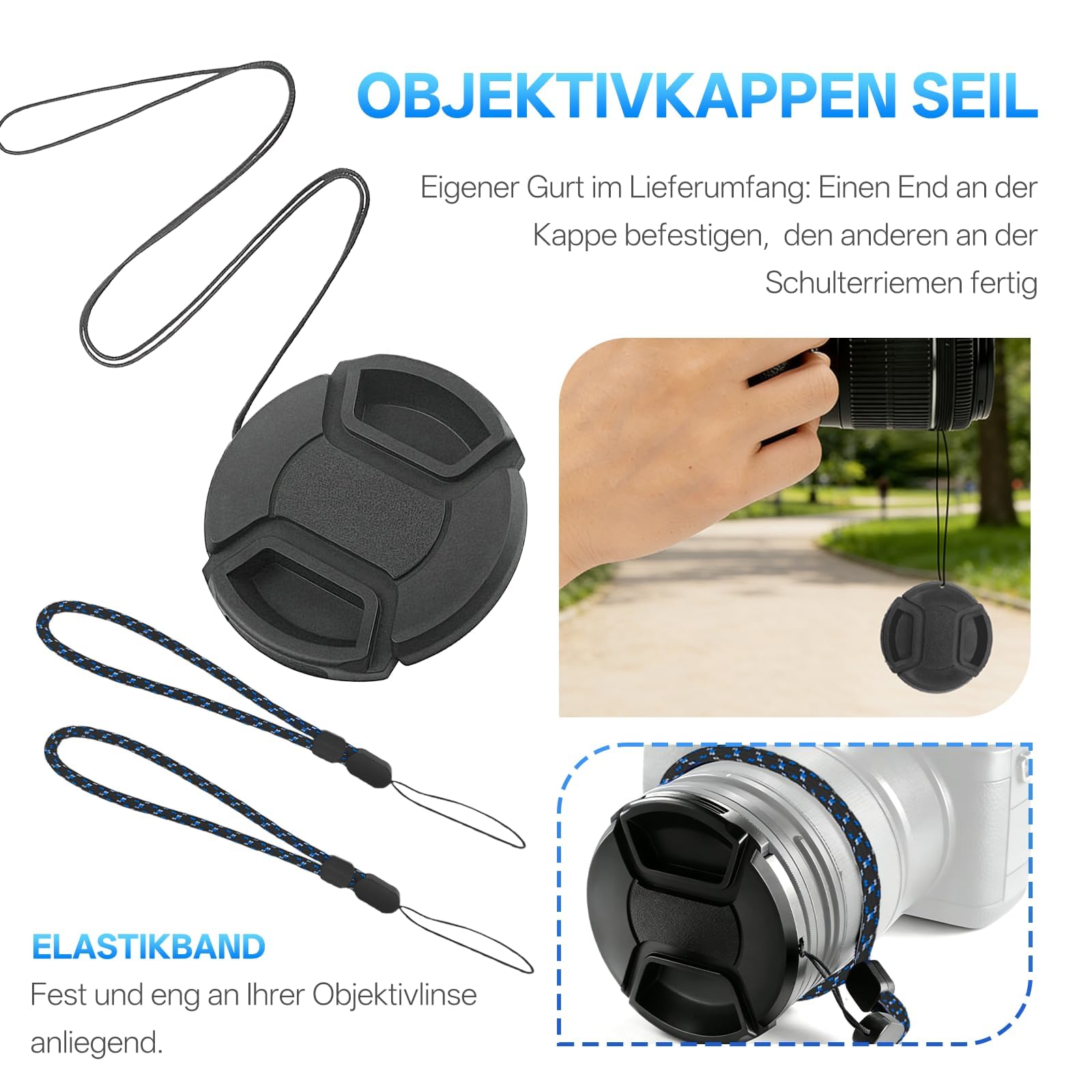 Zestaw Pokrywka Obiektywu – Dekielek Środkowy Zaciskowy, Zabezpieczenie Obiektywu z Wisząca Lina, Dekiel do Kamery Ø52mm, Akcesoria Fotograficzne Kompatybilny z Aparatami Różnych (2 Sztuk)