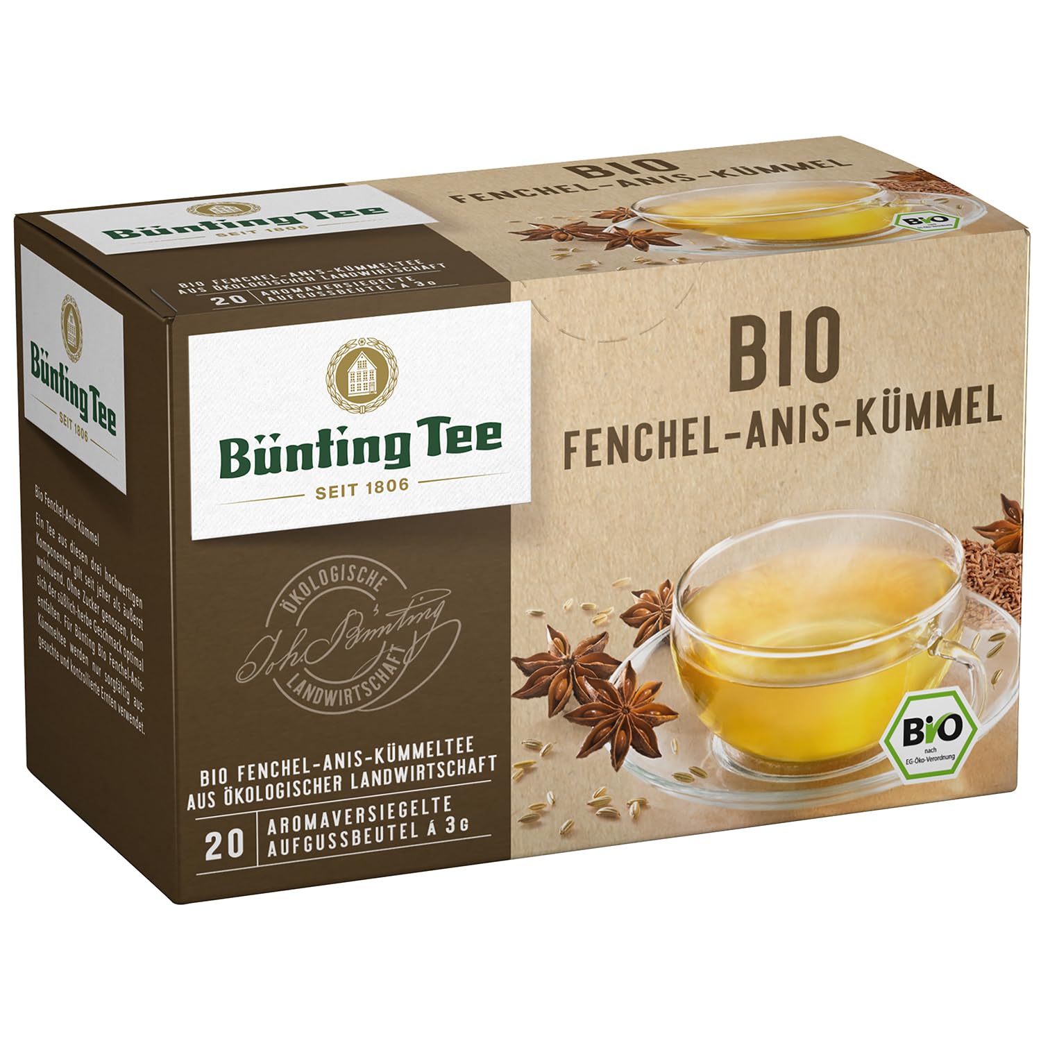 Bünting Tee Fenchel-Anis-Kümmel 12er Pack – Bio Kräutertee – 12 x 20 Teebeutel