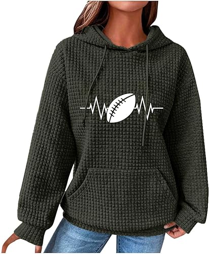 Sudaderas con capucha de fútbol para mujer, manga larga, color liso, de punto gofre, ajuste delgado, casual, a la moda, suéteres con bolsillo