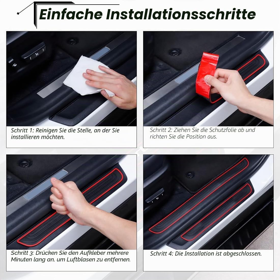 4 Stück Einstiegsleisten Auto,Auto Einstiegsleisten Schutz,schwellenschutz Auto,Einstiegsleistenabdeckung aus weichem PVC-Gummi für vordere/hintere Türen (Schwarz Rot)