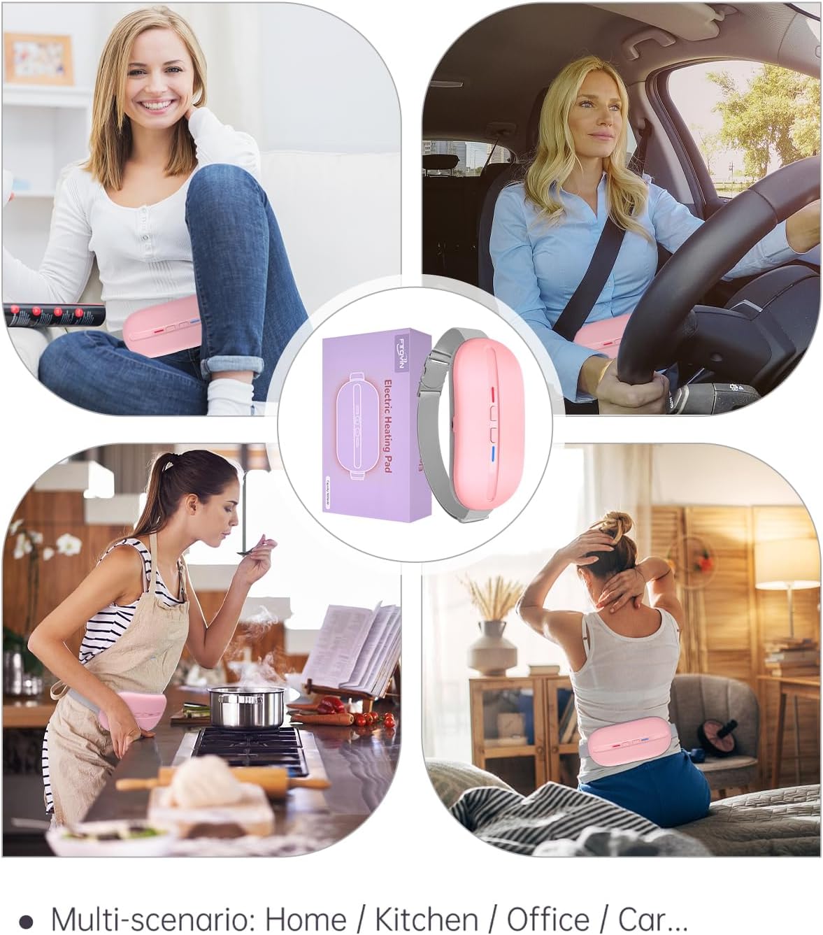 Portable Heating Pad for Period Cramps, Cordless Heating Pad with 3 Heat Levels and 3 Massage Modes, Fast Large Heating Belly Wrap Belt for Women and Girls