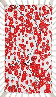 Red Flower Pattern Crib Sheets for Boys, Girls Machine Washable Soft Cozy Microfiber Fitted Crib Sheet for Standard Crib and Toddler Mattresses Boys Girls 28x52 Inch