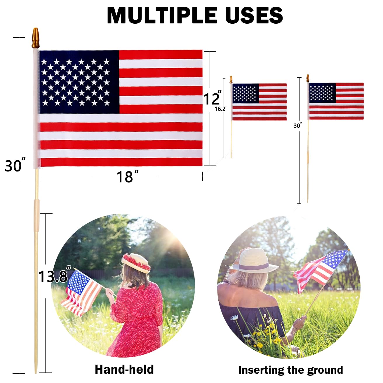 12 Bandiere Americane Su Bastone - Mini Bandiere USA 14,9x21,5 Cm Per Festa Dell'Indipendenza, 4 Luglio E Veterani