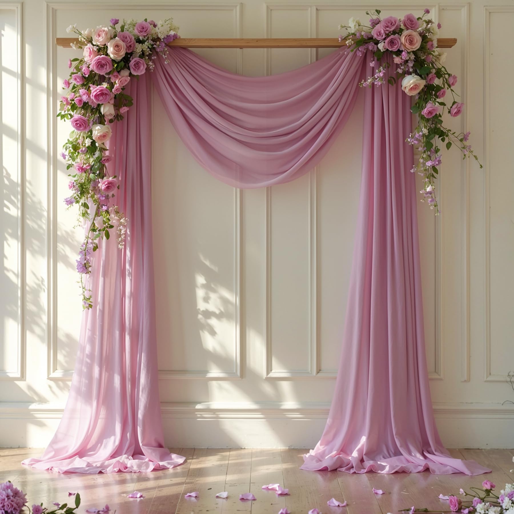 Wedding Arch Draping Fabric 28" x19FT, Sheer Chiffon Fabric Backdrop,1 Panel Dusty Rose Drapes for Wedding Ceremony Decor, Decorative Arch Drapery for