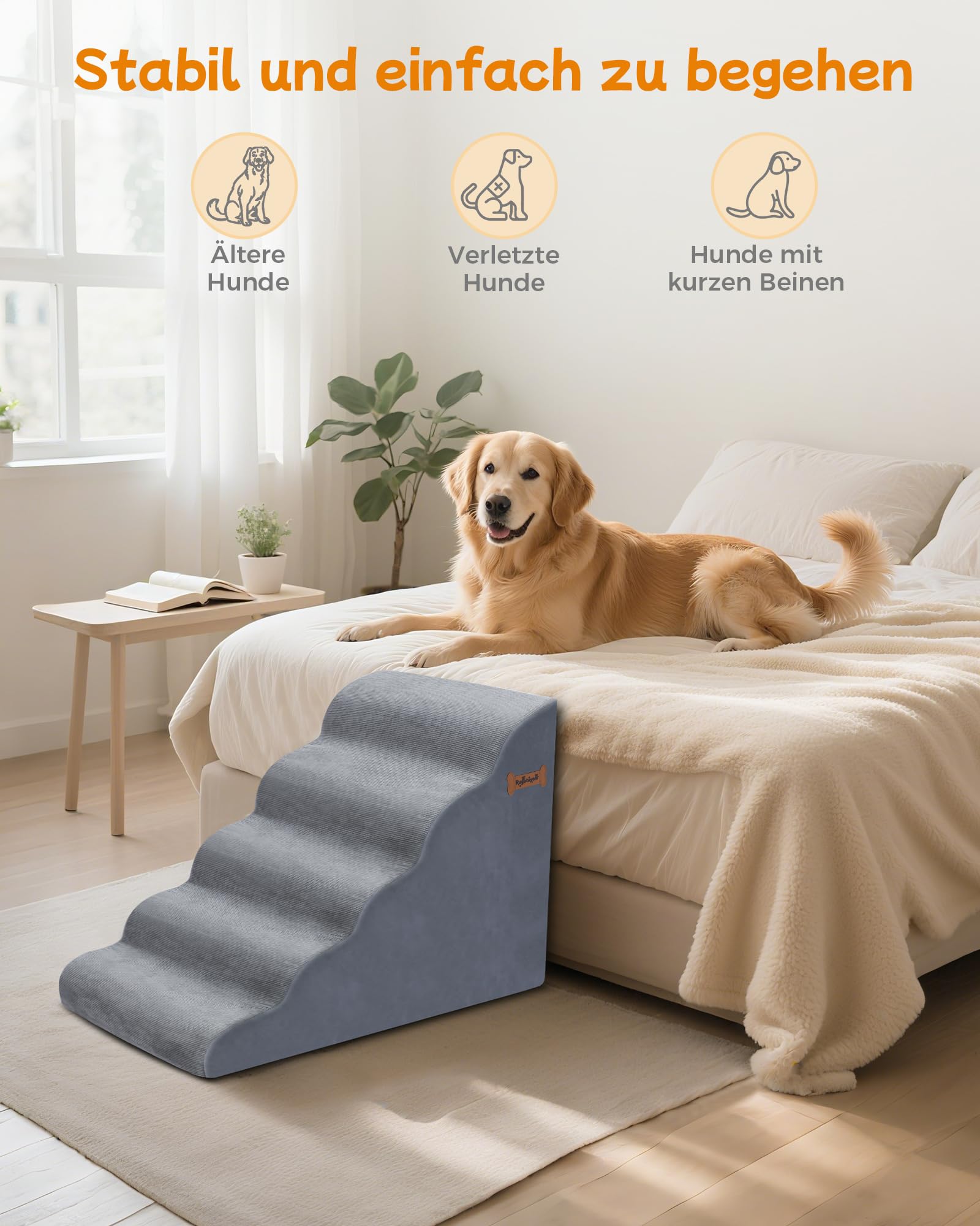 Scaletta per cani, scalini per cani, 5 livelli, 40 x 87 x 60 cm, per divano e letto alto, gradini antiscivolo, rampa in schiuma alta 60 cm, ideale per piccoli animali domestici, gatti anziani con