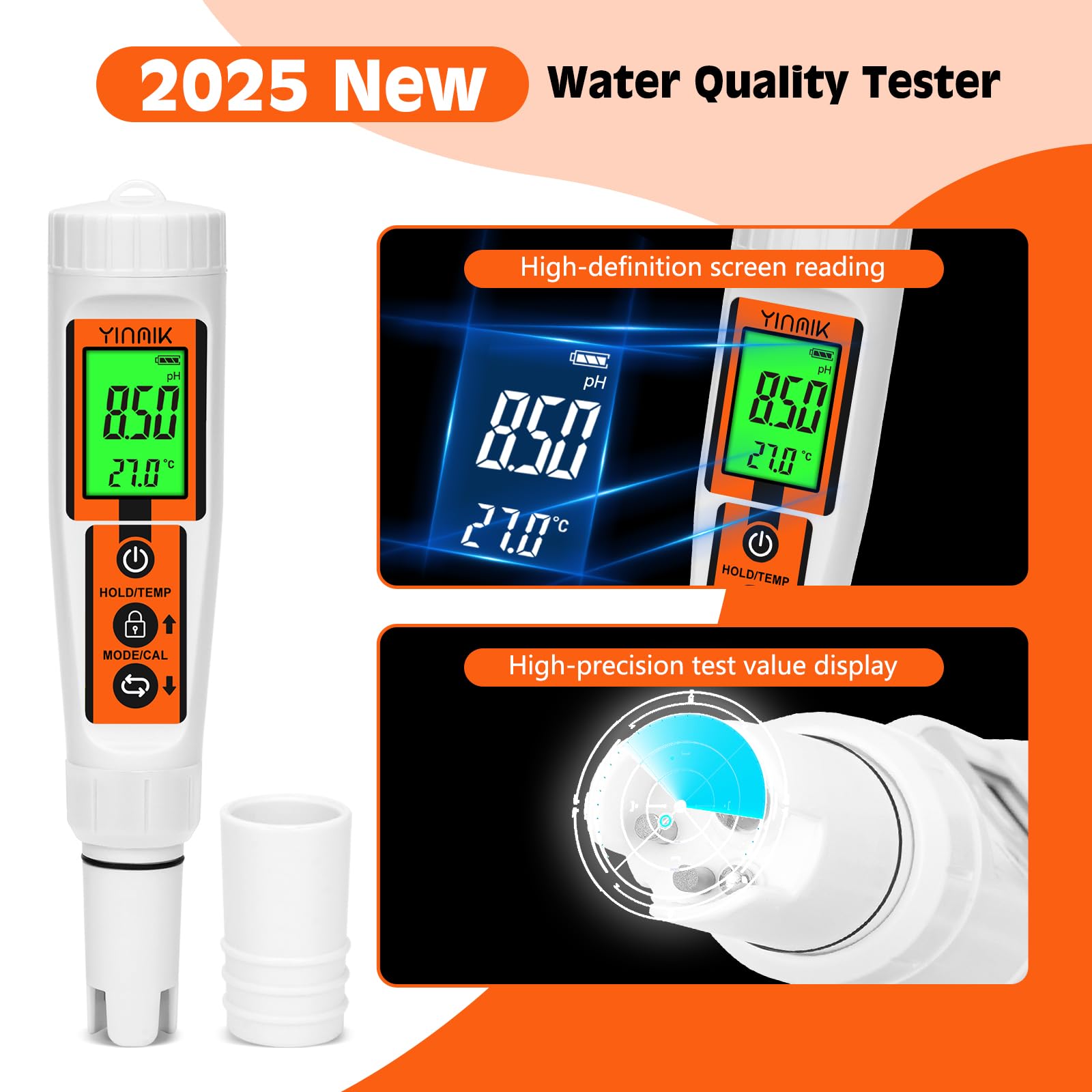 Wasserstoff Wassertester, YINMIK Wasserstoff Wasserflasche, Digitales 4 in 1 pH ORP Messgerät und Wasserstoff Wasser ppb/ppm Messgerät, Professionell Verwendet für Wasserstoffreiche Wasserbecher
