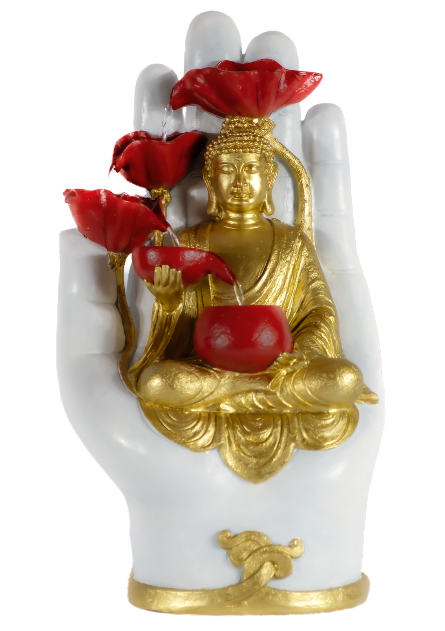 Statue de Bouddha Fontaine Solaire 58cm, Recharge USB ou Panneau Solaire câble 5m & télécommande, Décoration Jardin Fontaine Zen LED, Bouddha Decoration Intérieur & Extérieur