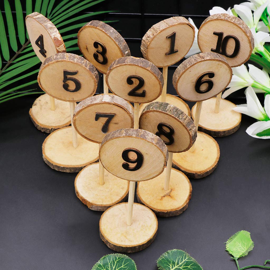 1-10 Numeri di Tavolo in Legno Rustico Fette Stick Base Sedili Carte Decor Decorazioni per Feste di Matrimonio retrò