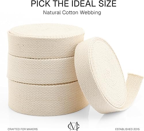 Miniatura 4 de CRAFTMEMORE Cinta de algodón natural para artes y manualidades, correa de tela para bolso, cinturón, bolsas de mano (2 pulgadas, 50 yardas)