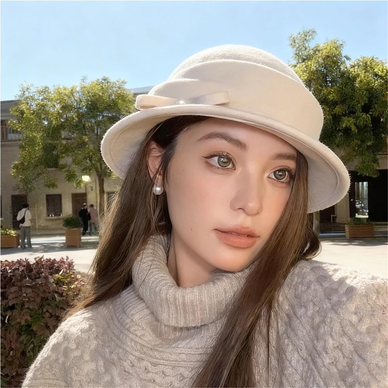 Cappello da donna in feltro di perle retrò autunno e inverno