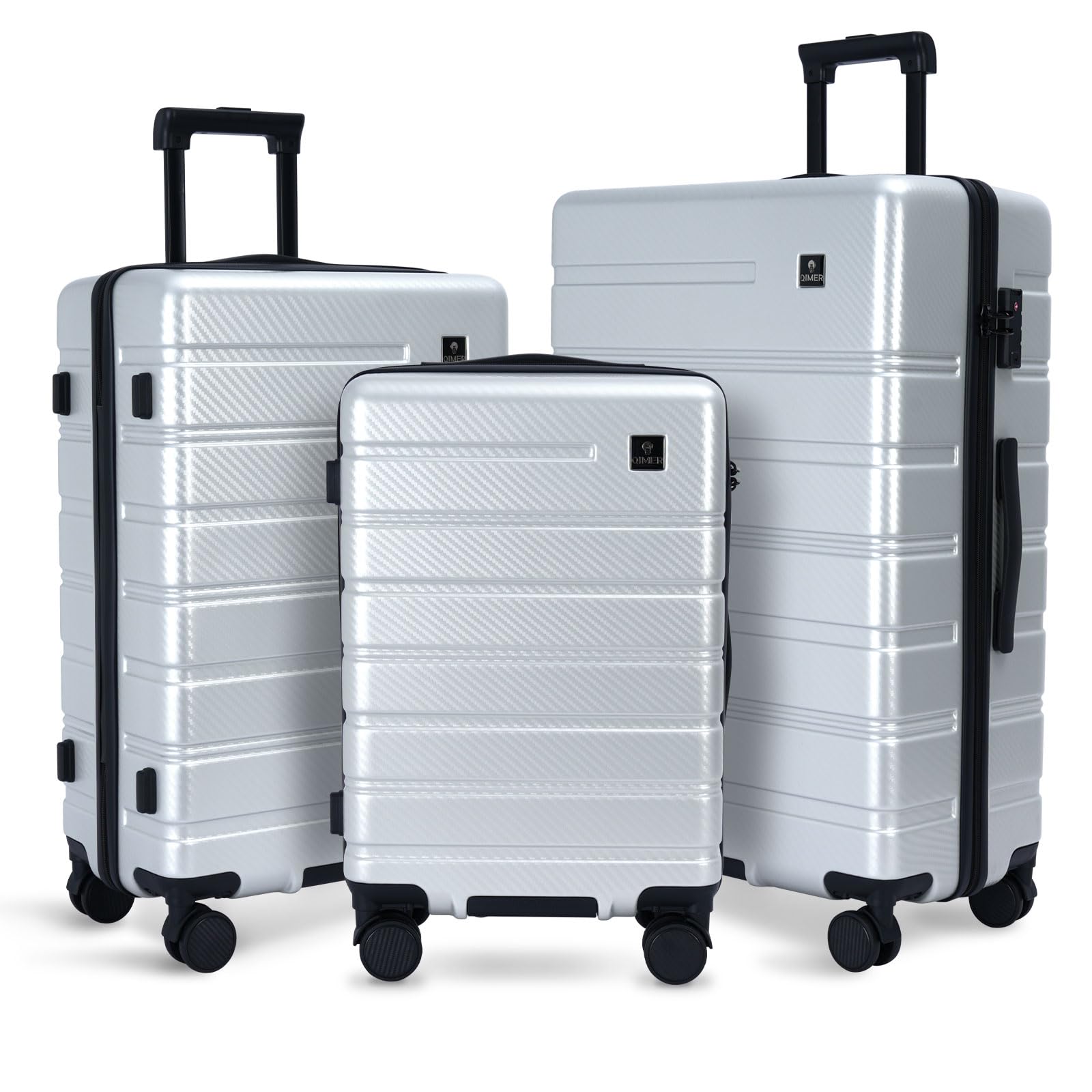 Luggage Sets 3 Piece, 100% PC Hardside Luggage with Spinner Wheel TSA LOCK Lightweight Quiet Suitable for Men and Women, Family Y01 Silver 20/24/28(Diagonal stripes)