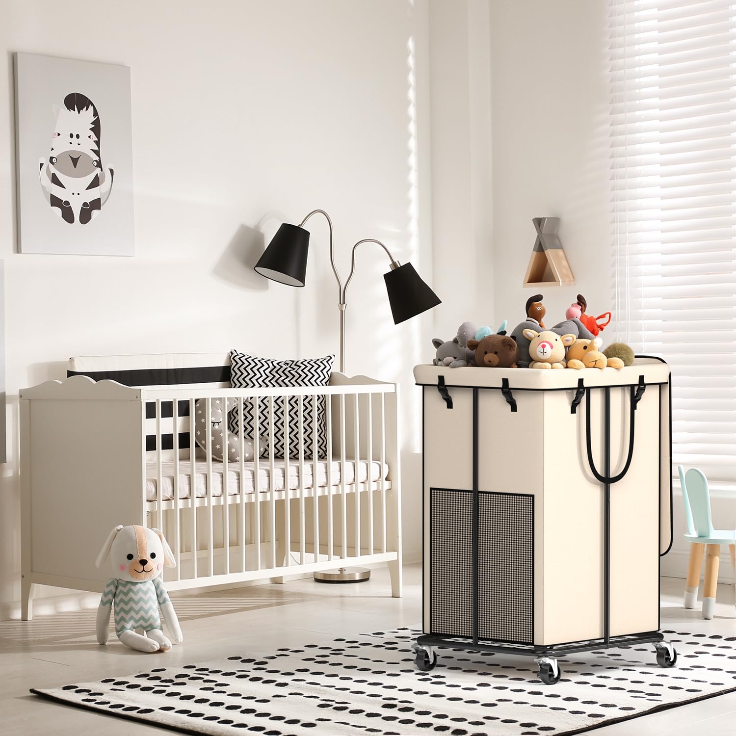 Cestas de lavandería grandes de 150 litros con tapa, cestas de tela Oxford, marco de metal y bolsa extraíble, diseño con ruedas para dormitorio, baño, dormitorio, lavandería (tapa de helado)
