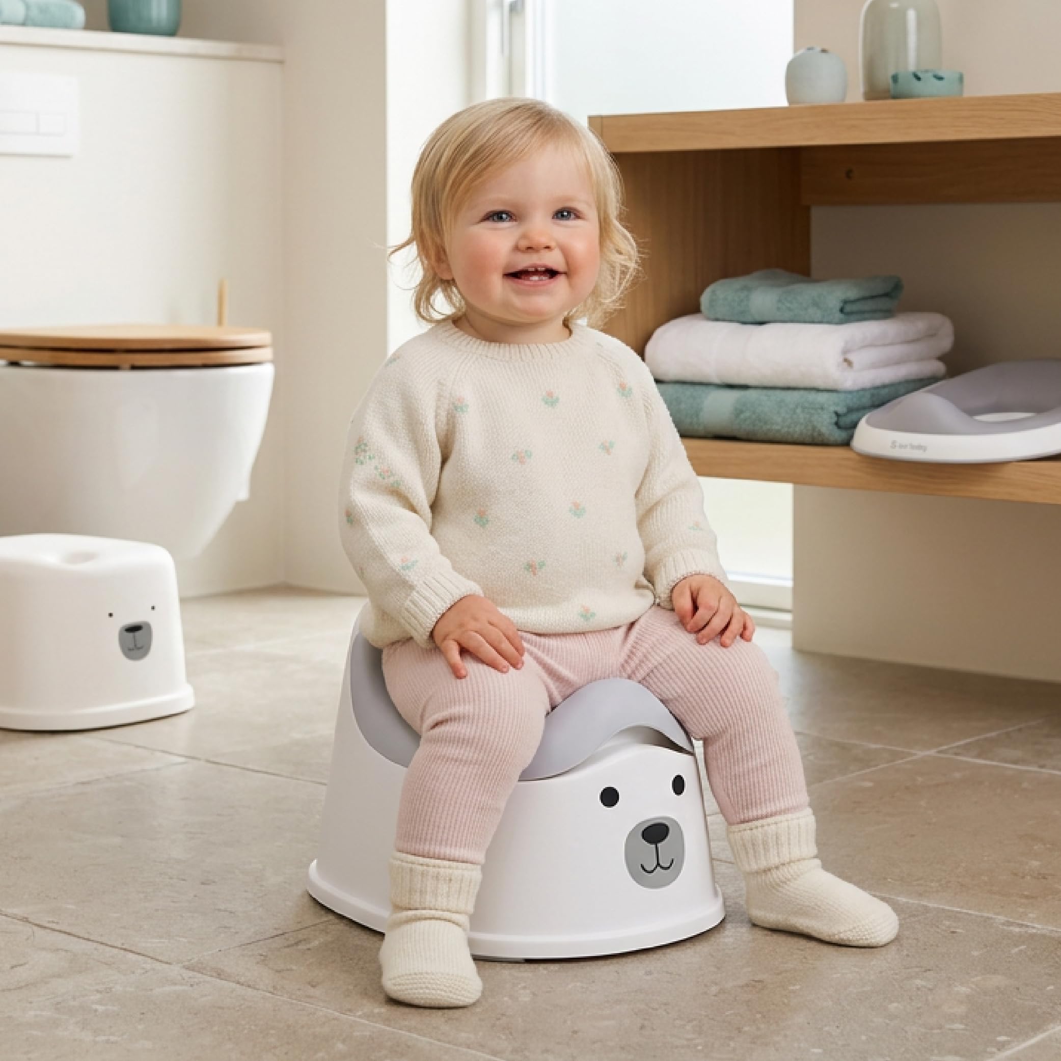SUN BABY Set de Orinal Infantil 3 en 1 18-36 Meses - Beige | orinal, reductor WC, taburete antideslizante, cubeta extraíble