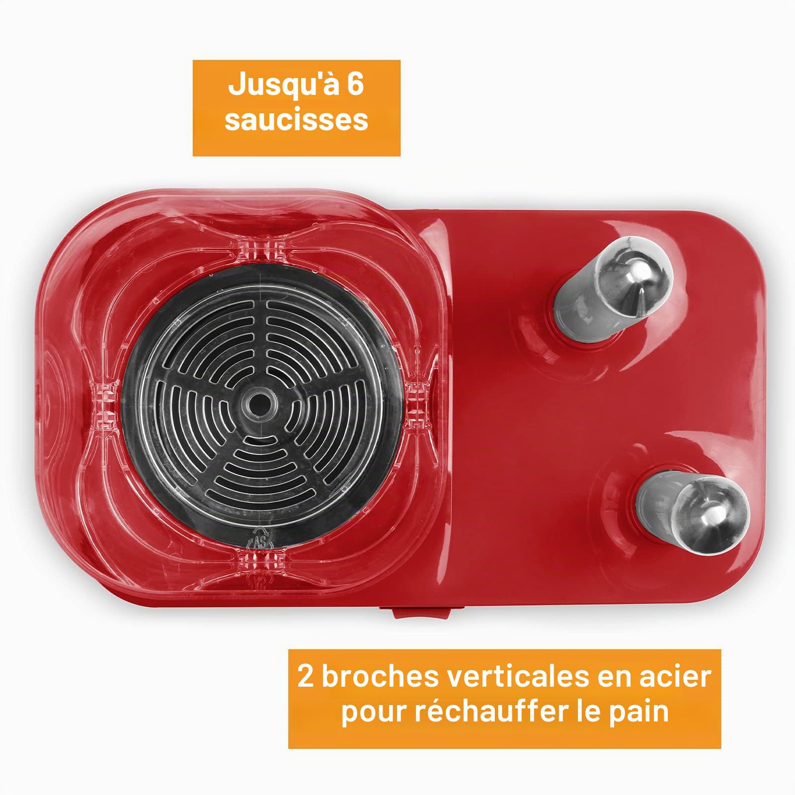 Machine à hot-dogs, pour 6 saucisses, avec récipient chauffant amovible, chauffe-saucisses avec brochettes en acier inoxydable pour réchauffer les petits pains