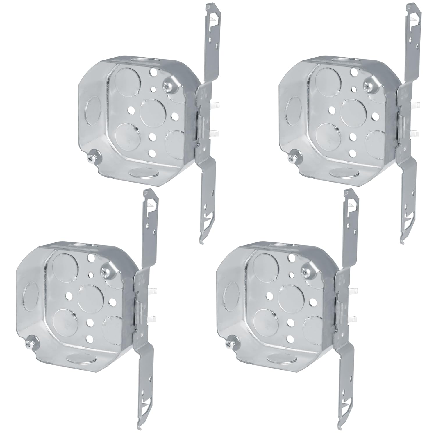 OHLECTRIC 4” Welded Octagon Steel Electrical Box| 1-1/2" Deep Box 1/2” Knockouts with Side Bracket, Fire Rated | Ideal for Lighting Fixtures, Switches and Receptacles (4-Pack)