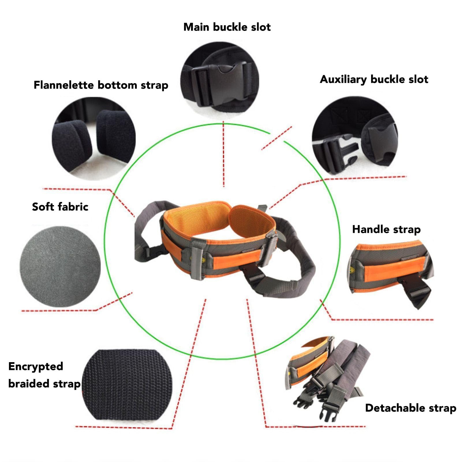 Cinturón para levantar pacientes, cinturones de transferencia para personas mayores con 7 asas y correas desmontables para las piernas, cinturón de marcha para pediátricos y personas mayores,XL