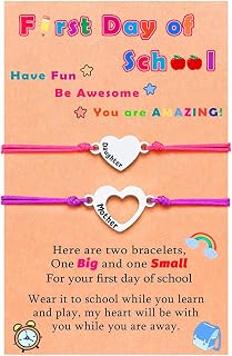First Day of School Bracelet Back to School Mother Daughter Bracelets Kindergarten Bracelet Heart Matching Wish Bracelets for Mother Daughter Girls Boys (C)