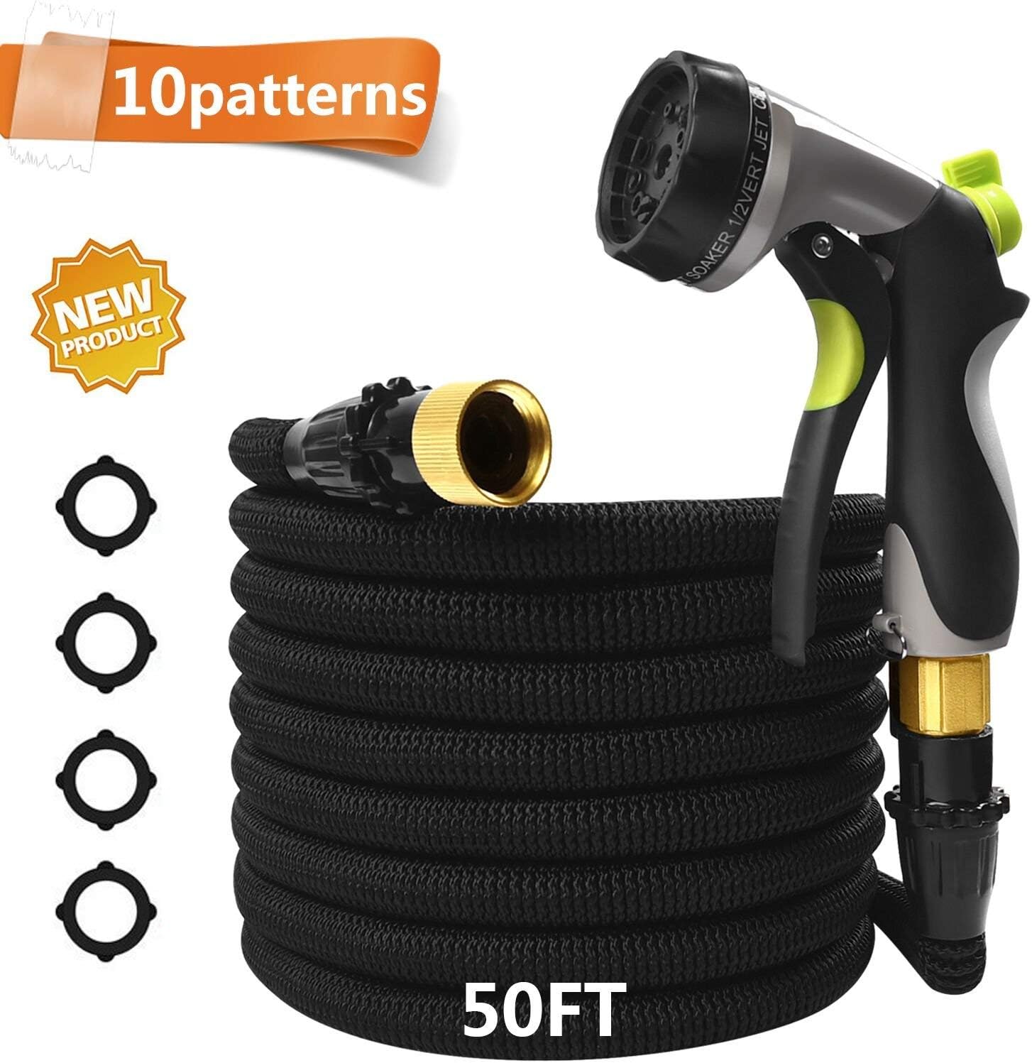 CXRCY Garden Hose with 10 Pattern Spray Nozzle,Upgraded Expandable Flexible Water Hose with Double Latex Core, 3/4" Solid Brass Fittings, Extra Strength Fabric for Garden Backyard Car Pets wash …