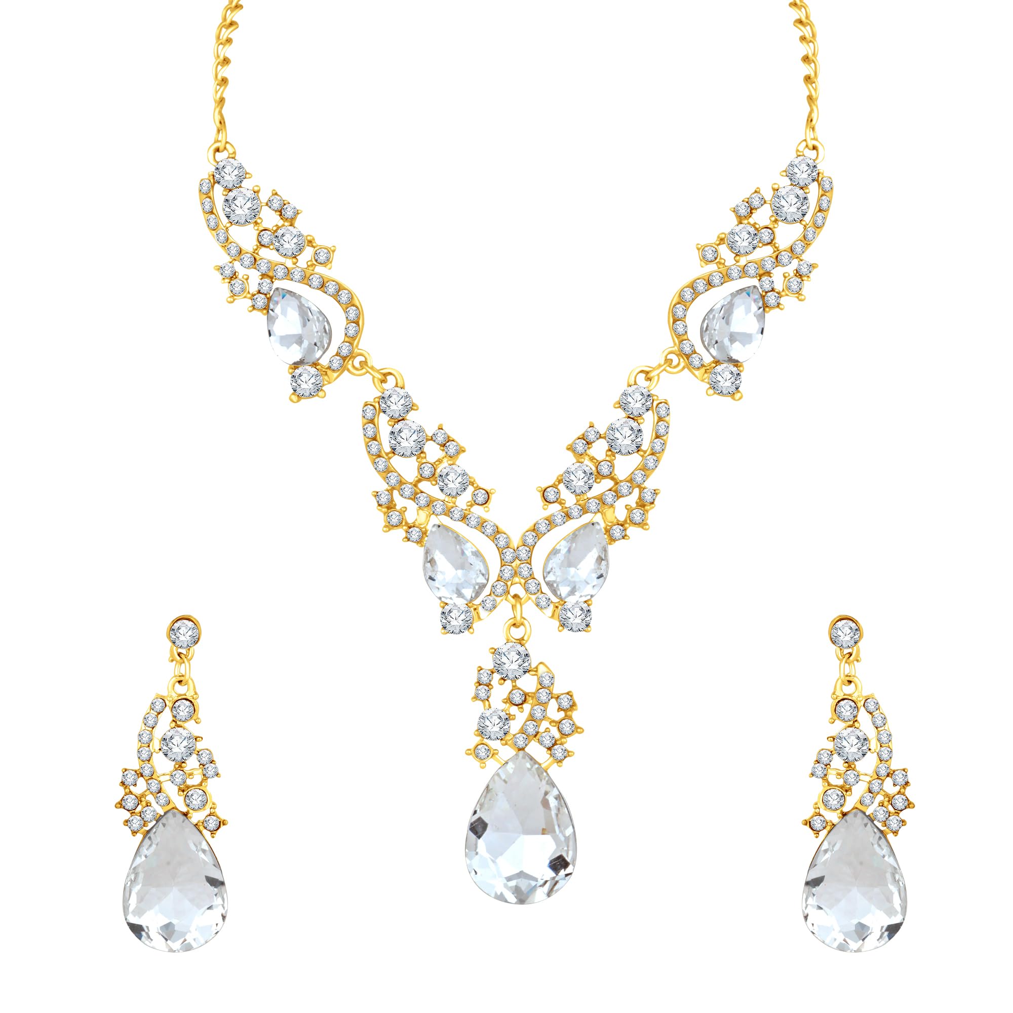 Atasi International Gold Tone White Color Crystals American Diamonds Alloy Necklace Set with Earrings for Women | Stylish Jewellery for Party, Wedding and Festive Occasions (AG5922) (B0DDJQ6RGR) Amazon Price History, Amazon Price Tracker