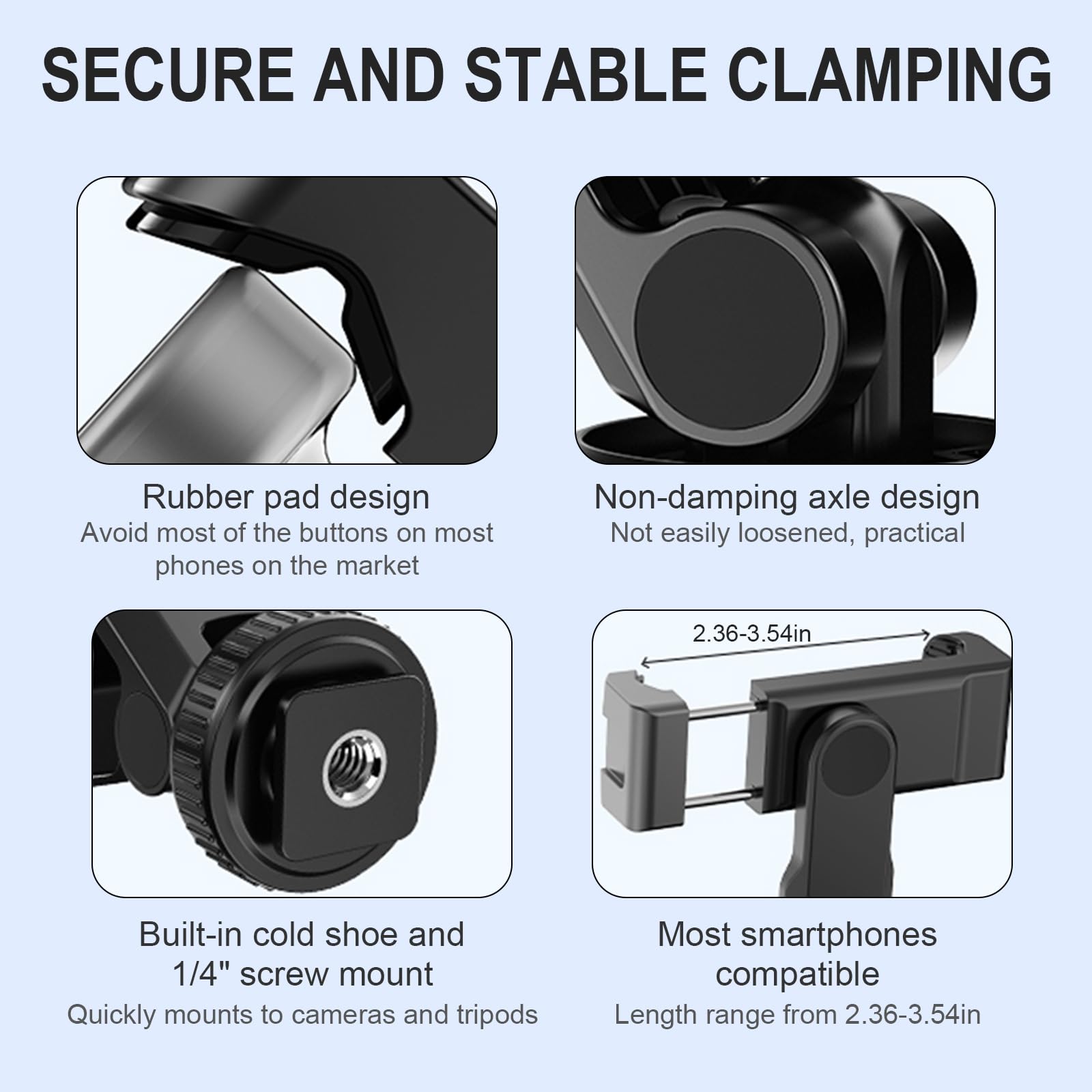 Morsetto per telefono cellulare con supporto teleprompter filettatura da 1/4" per 3 gimbal, consente una registrazione video fluida con la fotocamera
