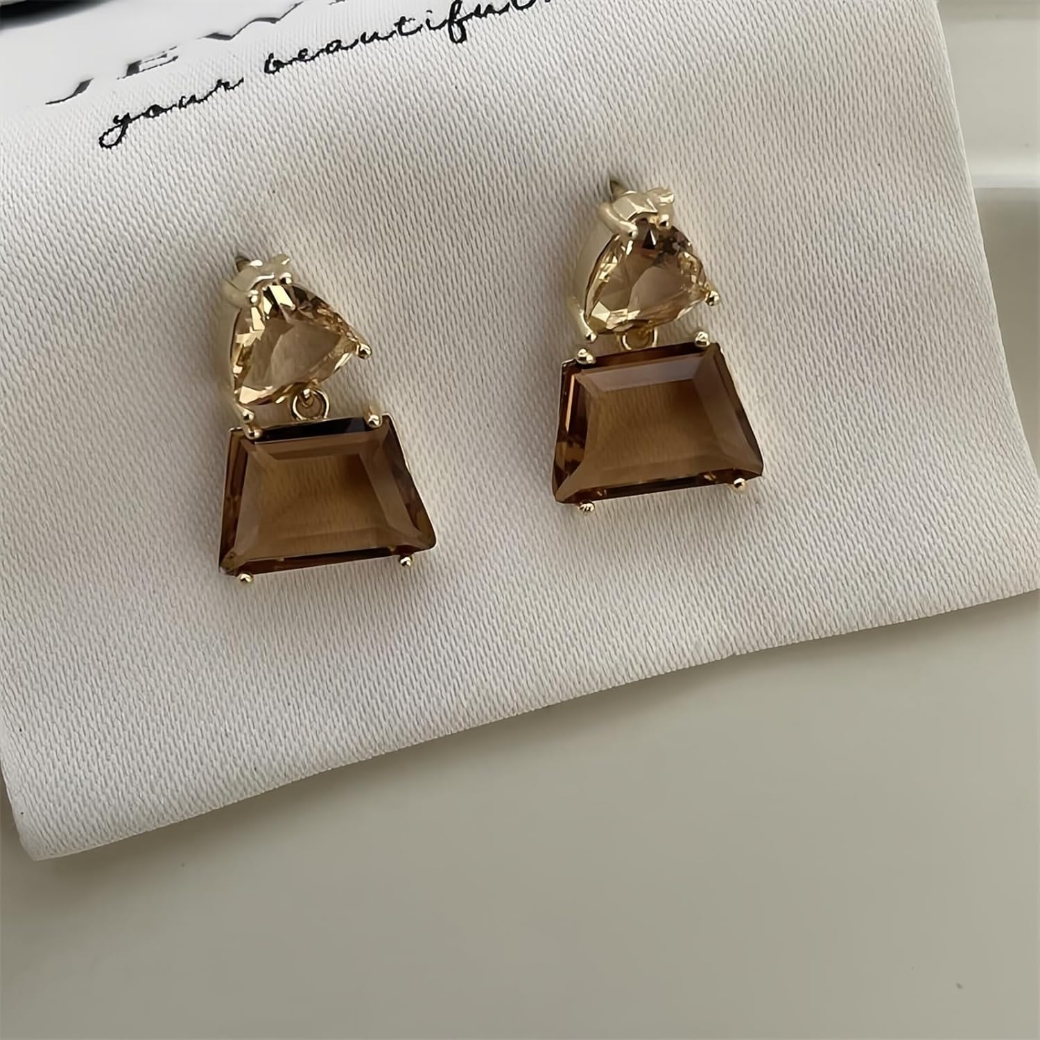 Earrings For Women With Brown Cubic Zirconia And 18K Gold Plated Dangle Post For Sensitive Ear Women Jewelry Gift Trendy - Image 3