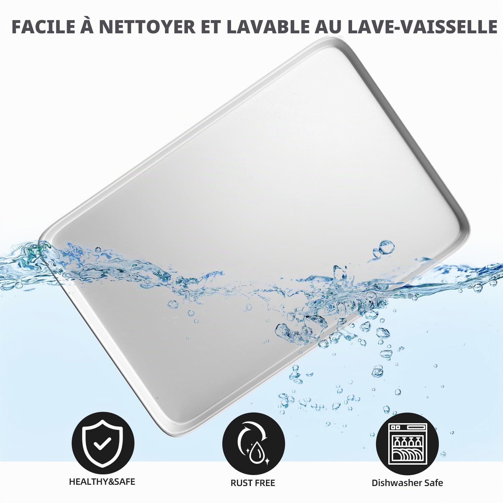 CROSSON 3PCS Plaque de Cuisson en Acier Inoxydable 60 x 40 x 3 cm Grande Capacité,Antiadhésives Rectangulaires Bac Cuisson Résistance aux Hautes Températures pour Boulangerie,Hôtel,Restaurant