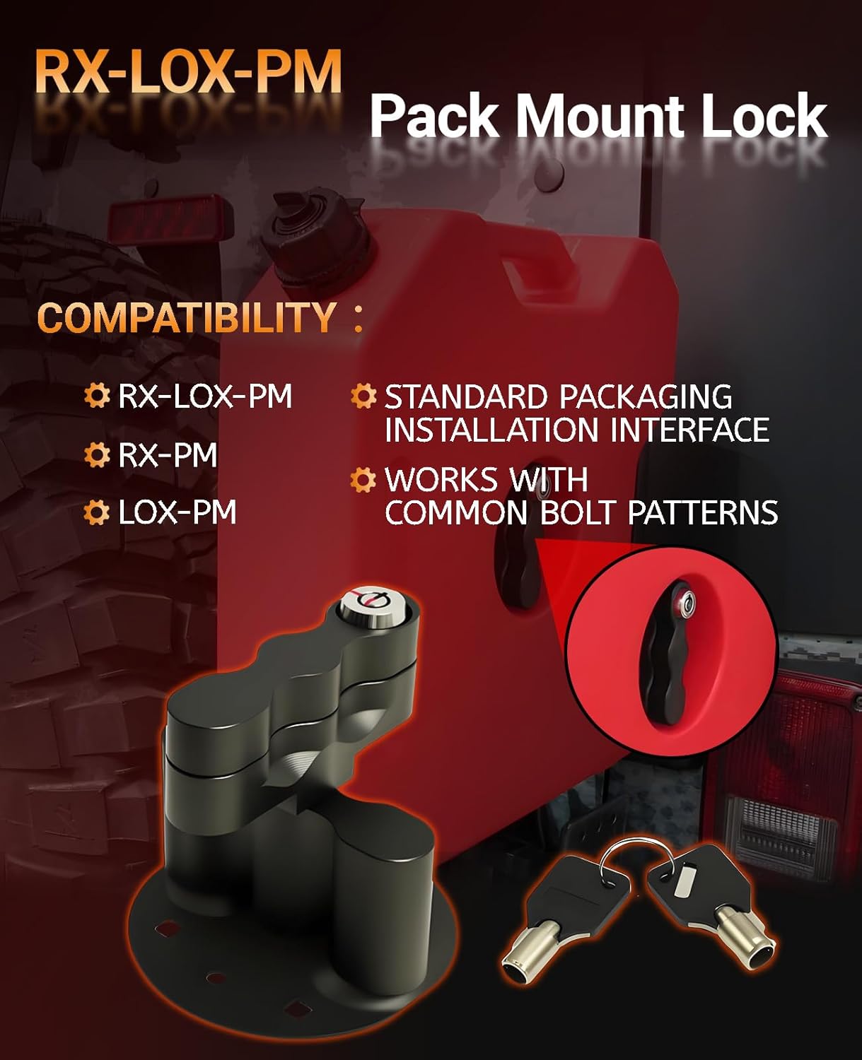 Pack Mount Lock with Keys RXLOXPM Compatible with Rotopax Locking Mount LOX-PM Fuel Pack