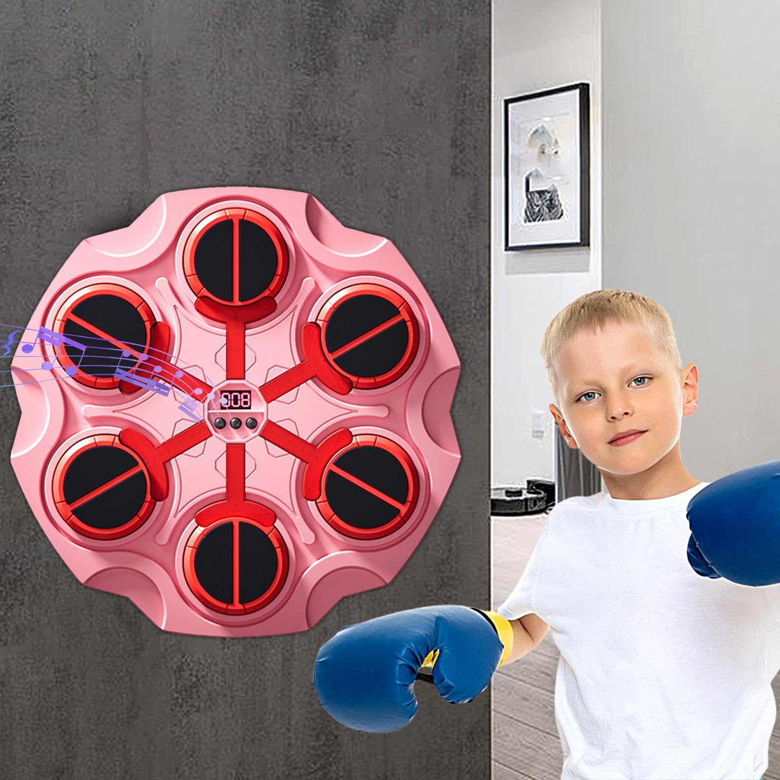 Set da boxe montato a parete, macchina da boxe musicale per bambini, giocattoli intelligenti da pugilare con guantoni da boxe | Giocattolo sportivo senza fili con luce e musica per bambini e ragazze
