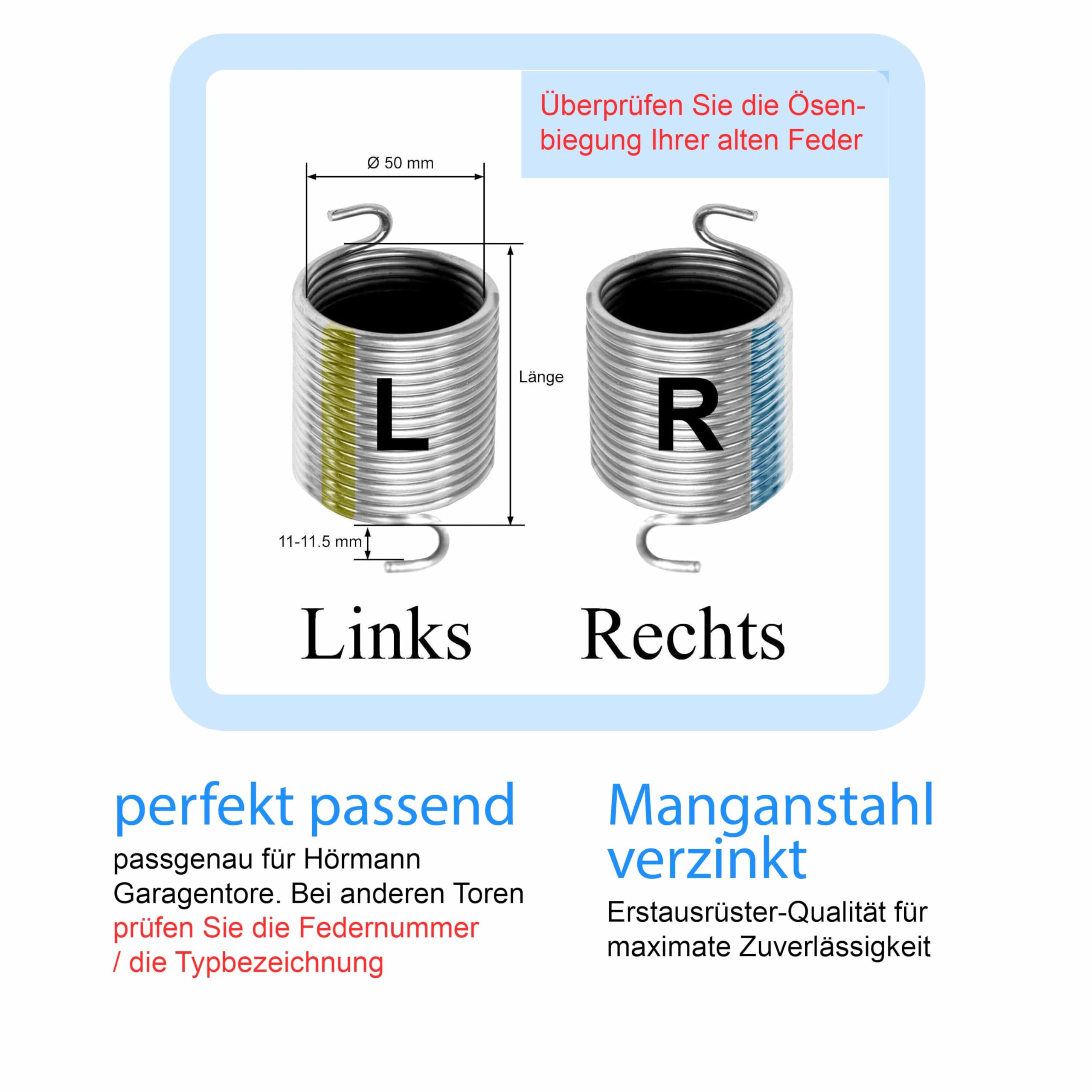 Torsionsfeder für Hörmann Garagentor Sektionaltor R707 R26 32 Varianten Links Rechts