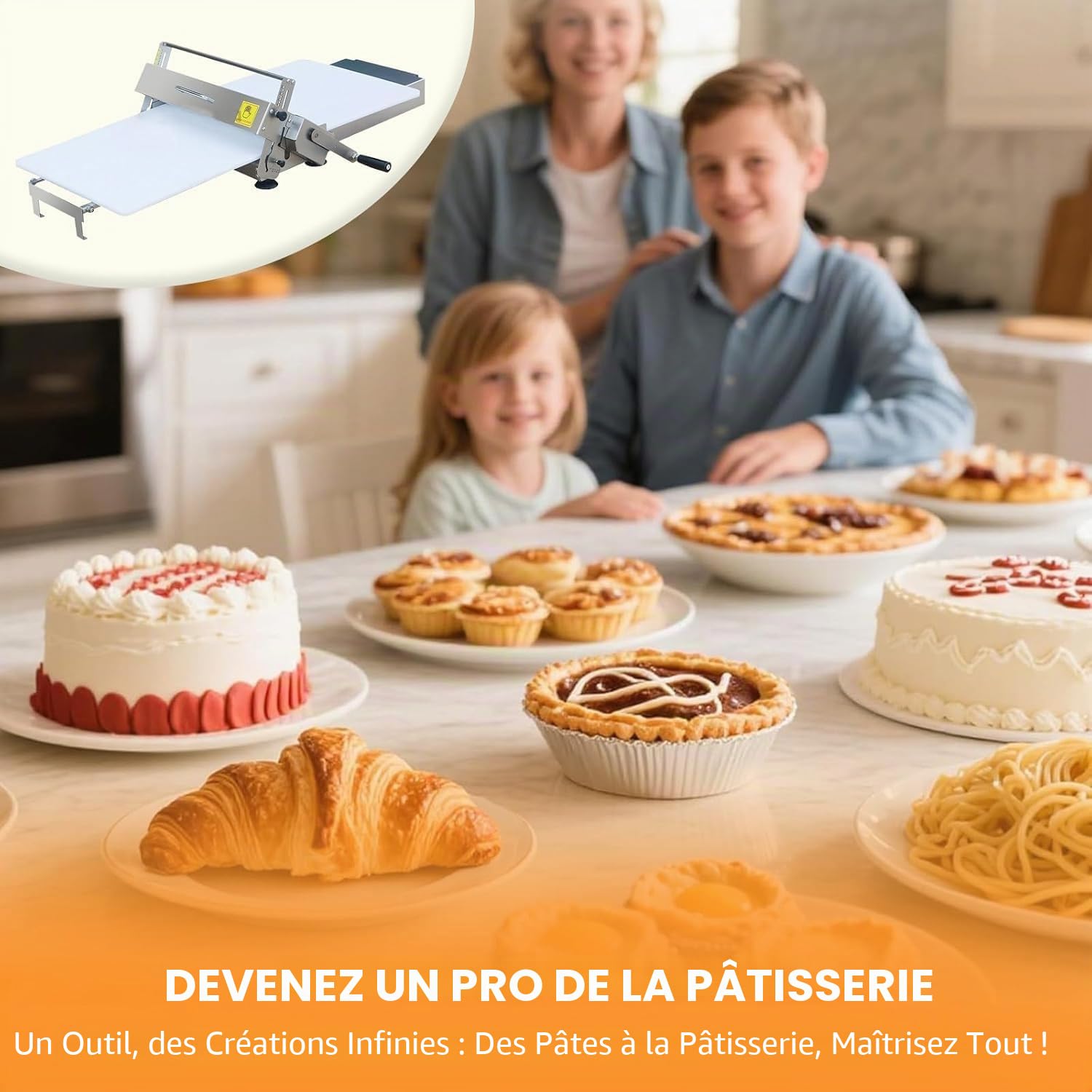 Laminoir à Pâte Manuel Pliable en Acier Inoxydable, Machine à Pâte Feuilletée Professionnelle avec Épaisseur Réglable 0-25 mm, Laminoir Pâtisserie pour Pizza, Croissants et Fondants