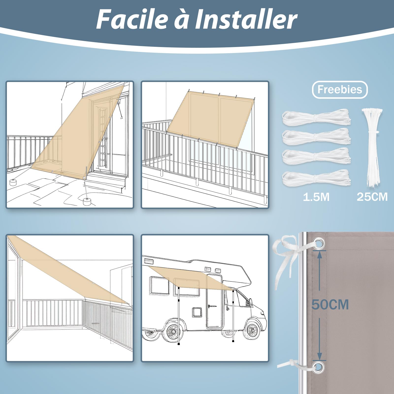AXT SHADE Voile d'ombrage Imperméable Rectangulaire 1x2m Toile Ombrage UV Protection avec Oeillets pour Terrasse Jardin Extérieur-Taupe